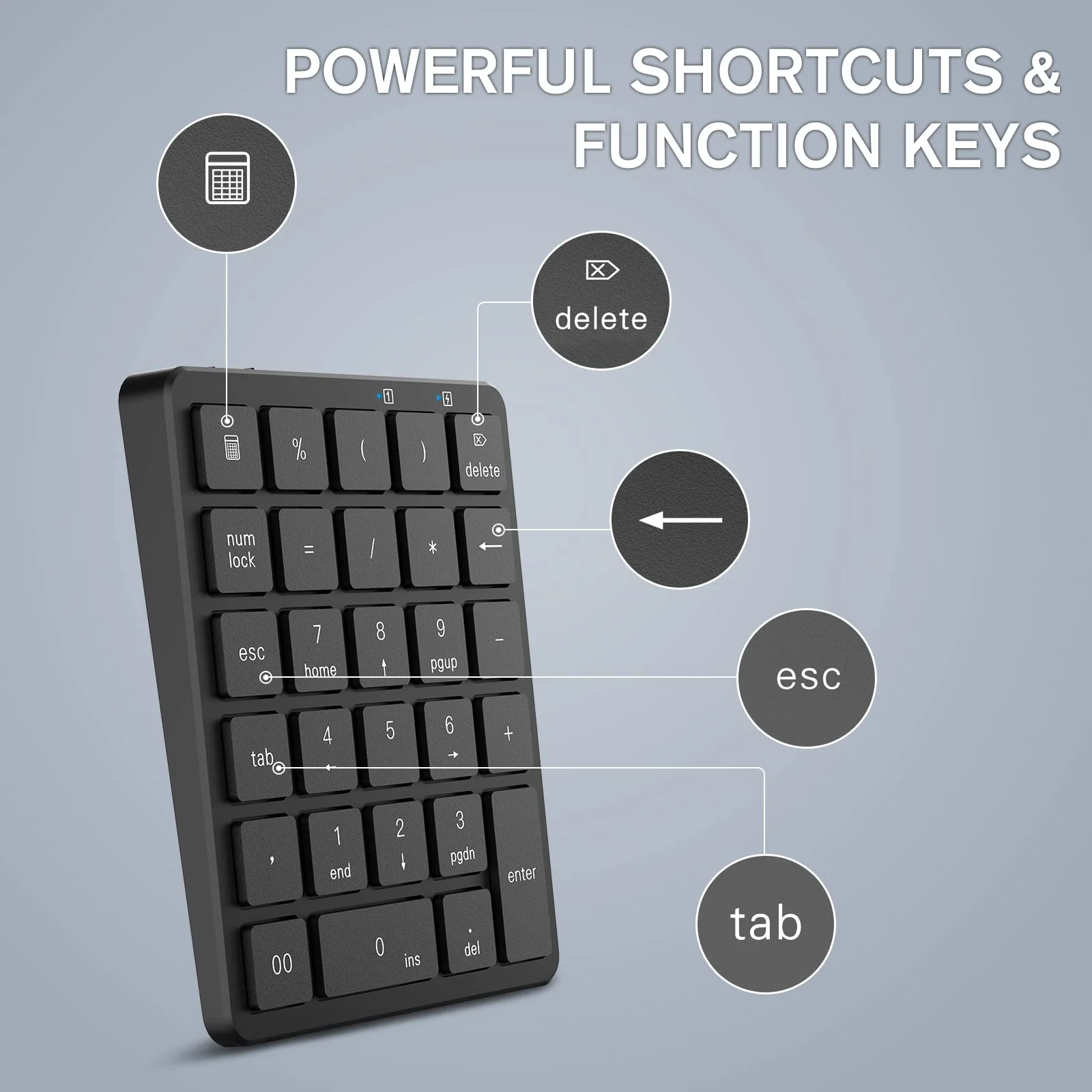 PINKCAT Bluetooth Number Pad, 28 Keys Aluminum Rechargeable Wireless Numeric Keypad, Portable Number Numpad Financial Accounting for Laptop, PC, Notebook, Desktop, Surface Pro - Black KF30-BT+Black - Image 5