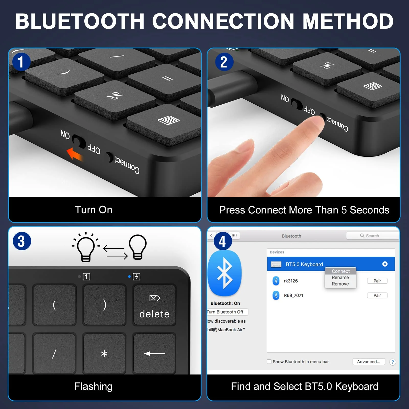 PINKCAT Bluetooth Number Pad, 28 Keys Aluminum Rechargeable Wireless Numeric Keypad, Portable Number Numpad Financial Accounting for Laptop, PC, Notebook, Desktop, Surface Pro - Black KF30-BT+Black - Image 7