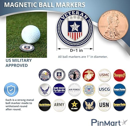 PinMart’s Officially Licensed United States Veteran Bundle Pack of 9 Golf Ball Markers - Golf Accessories for Men and Women - Magnetic Veteran Ball Markers Set of 9 Coast Guard Blue/White/Gold - Image 2