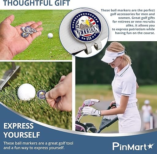 PinMart’s Officially Licensed United States Veteran Bundle Pack of 9 Golf Ball Markers - Golf Accessories for Men and Women - Magnetic Veteran Ball Markers Set of 9 Coast Guard Blue/White/Gold - Image 6