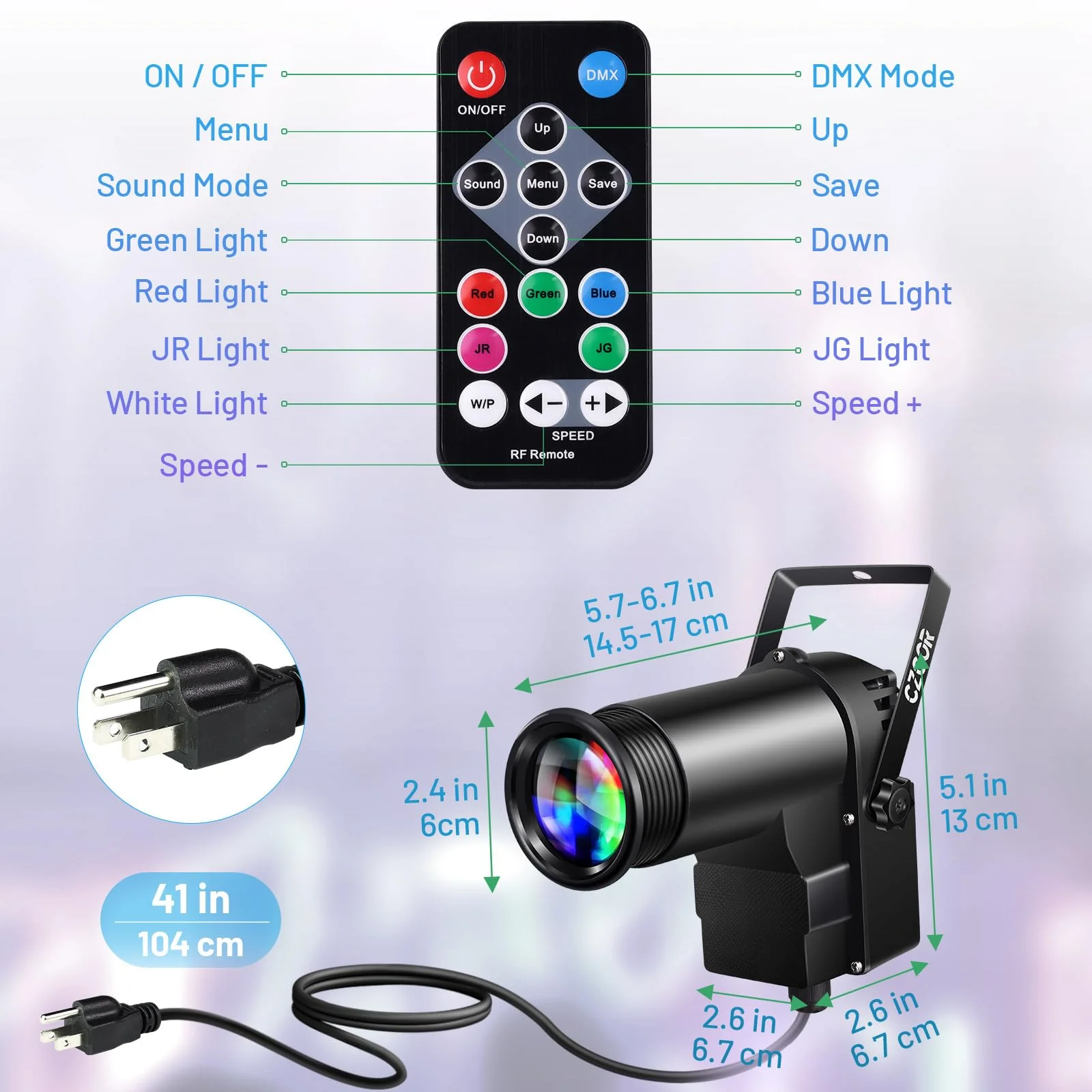 Pinspot Light 15W DMX 2 Pack, Czgor RGBW Disco Ball Lights with Remote Control, DMX512, Sound Activated Pin Spotlight for Party Wedding DJ Disco Shows RGBW Light 2Pack - Image 3