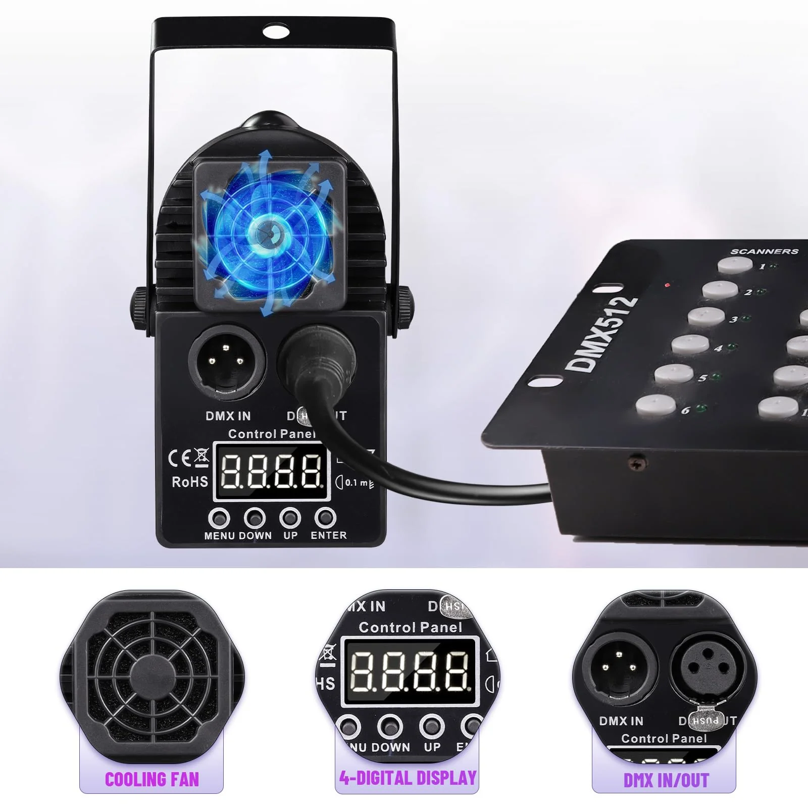 Pinspot Light 15W DMX 2 Pack, Czgor RGBW Disco Ball Lights with Remote Control, DMX512, Sound Activated Pin Spotlight for Party Wedding DJ Disco Shows RGBW Light 2Pack - Image 4