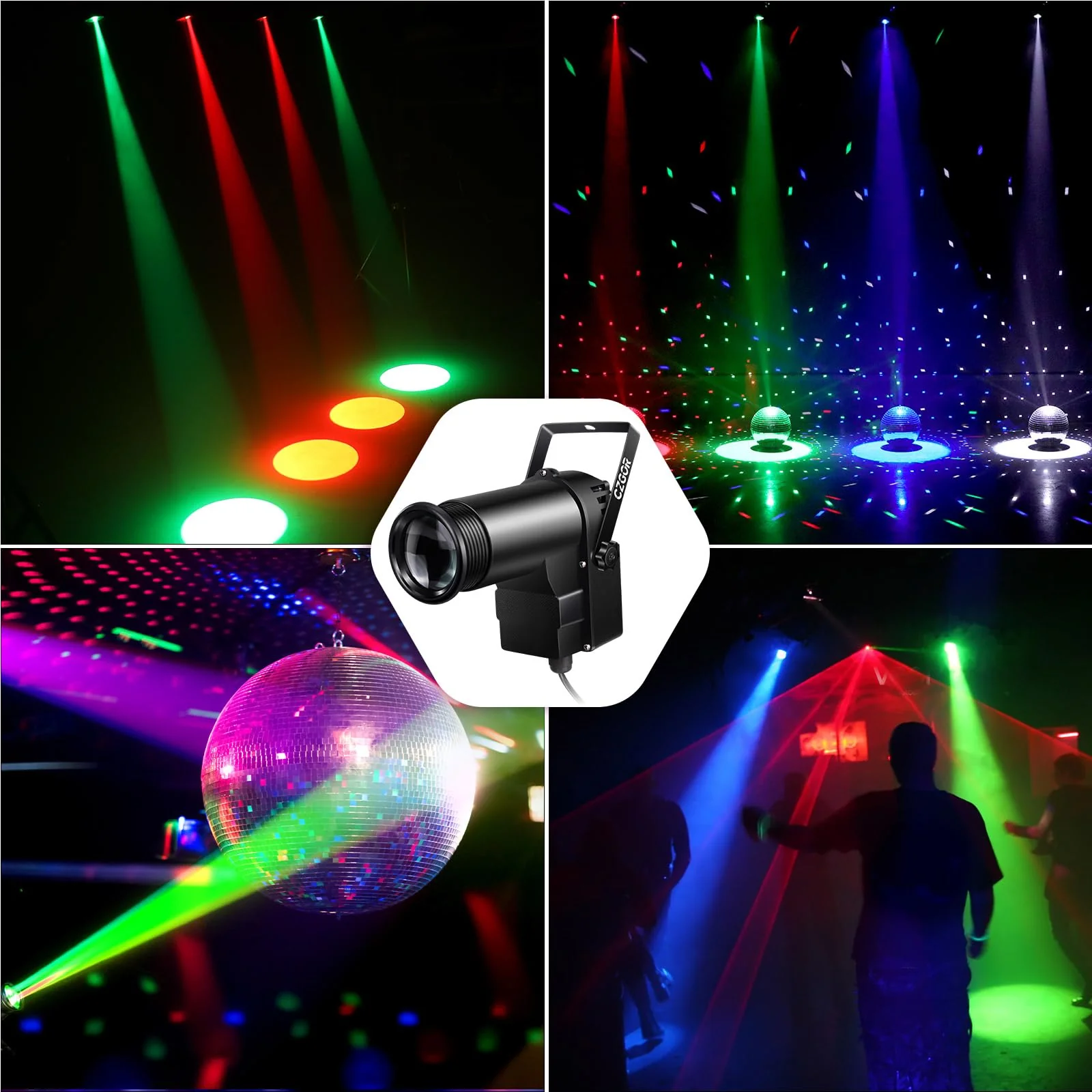 Pinspot Light 15W DMX 2 Pack, Czgor RGBW Disco Ball Lights with Remote Control, DMX512, Sound Activated Pin Spotlight for Party Wedding DJ Disco Shows RGBW Light 2Pack - Image 6