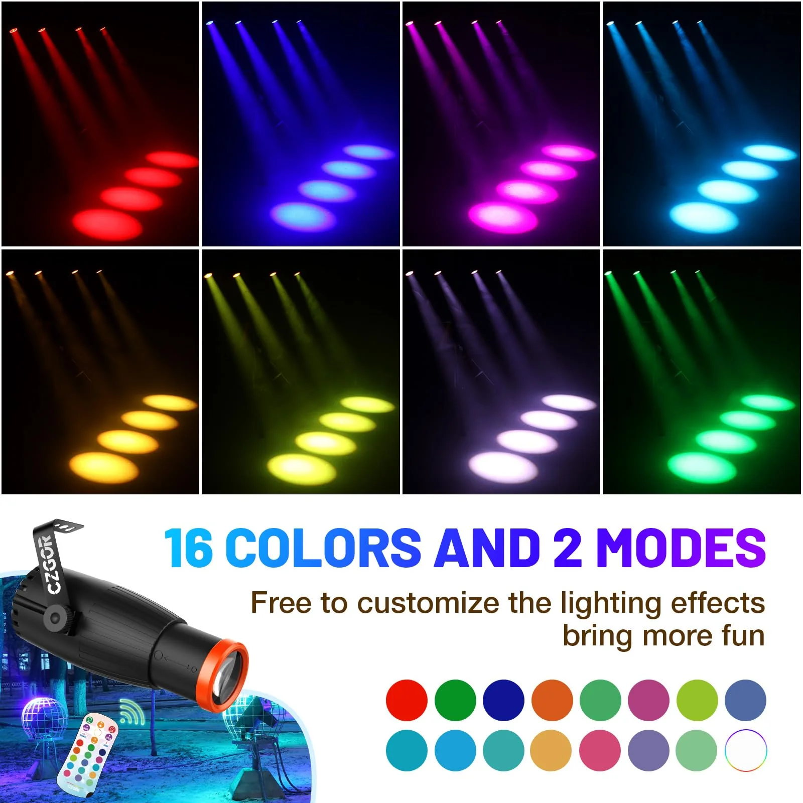 Pinspot Light, Czgor 18W RGBW 4 in 1 LED Spot Lights with Remote, Super Bright with Light Guide Pillar, Manual Focus Disco Ball Spotlight, Soft Cozy Stage Effect Lighting for DJ Disco Party Wedding - Image 2