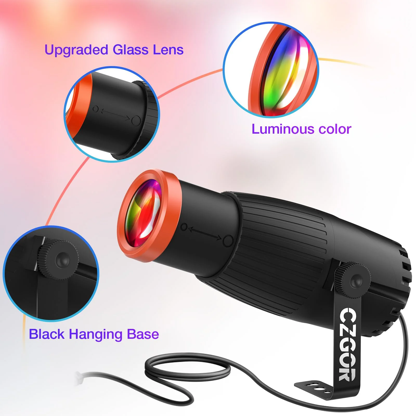 Pinspot Light, Czgor 18W RGBW 4 in 1 LED Spot Lights with Remote, Super Bright with Light Guide Pillar, Manual Focus Disco Ball Spotlight, Soft Cozy Stage Effect Lighting for DJ Disco Party Wedding - Image 3
