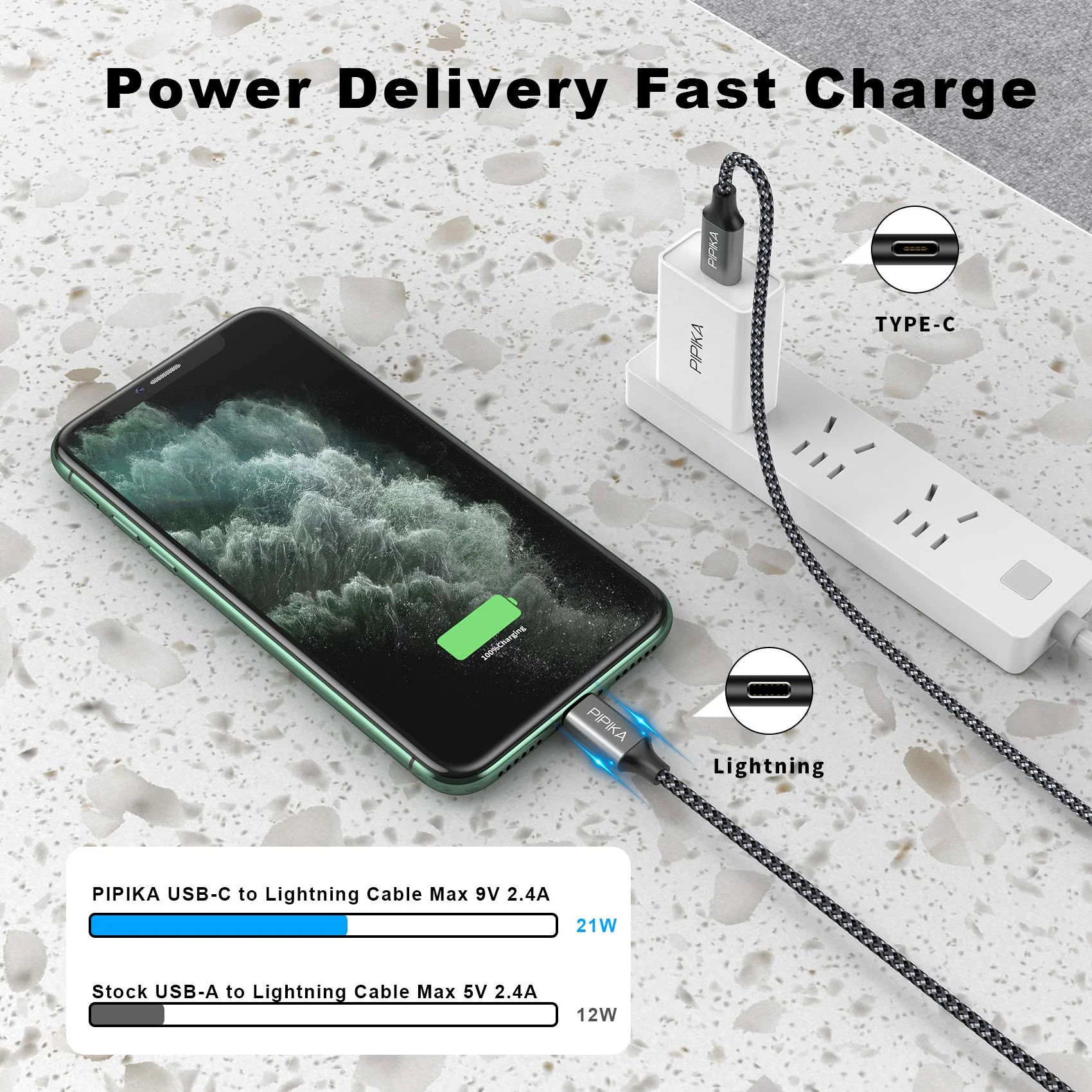 Pipika USB C to Lightning Power Delivery Charging Cable [0.5 m], MFi Certified, Compatible with iPhone 13 Pro Max/13/12 Mini/1211/11 Pro/XR/XS/X/SE2/8/8 Plus 0.5 m - Image 3