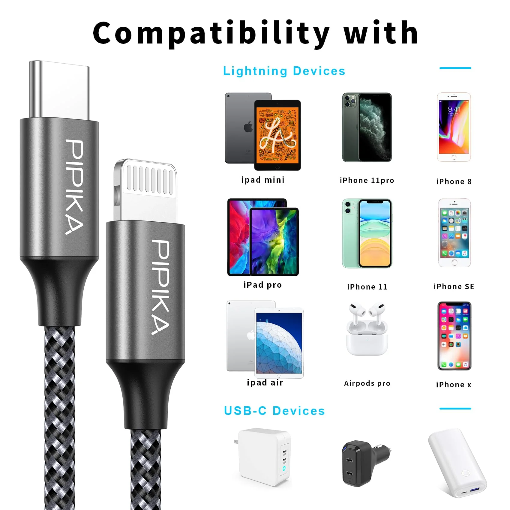 Pipika USB C to Lightning Power Delivery Charging Cable [0.5 m], MFi Certified, Compatible with iPhone 13 Pro Max/13/12 Mini/1211/11 Pro/XR/XS/X/SE2/8/8 Plus 0.5 m - Image 7
