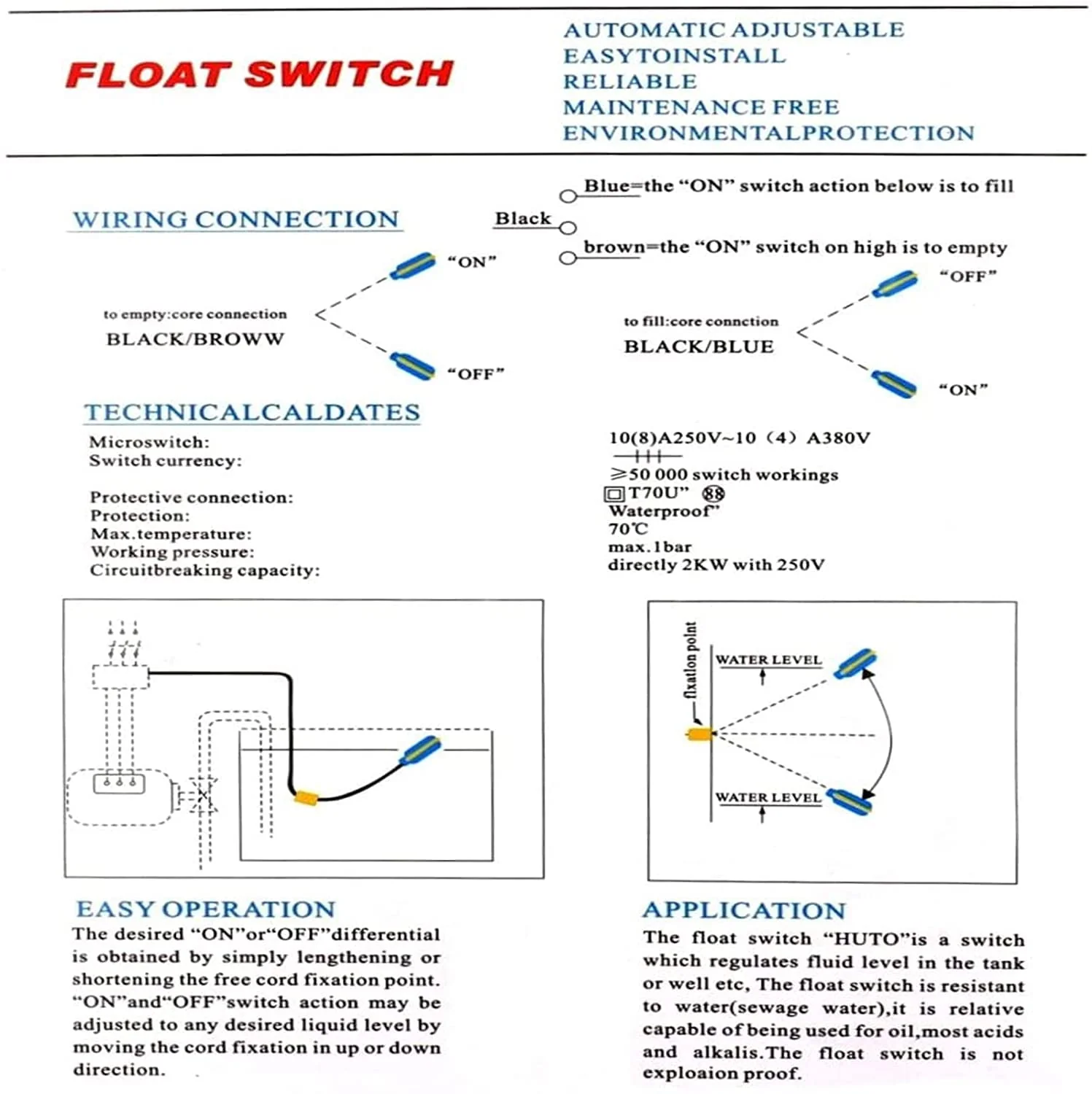 PIQIUQIU 3 Metre Cable Water Level Controller, Liquid Level Sensor Float Switch, 220 V Level Switch, Water Level Regulator Pump - Image 4