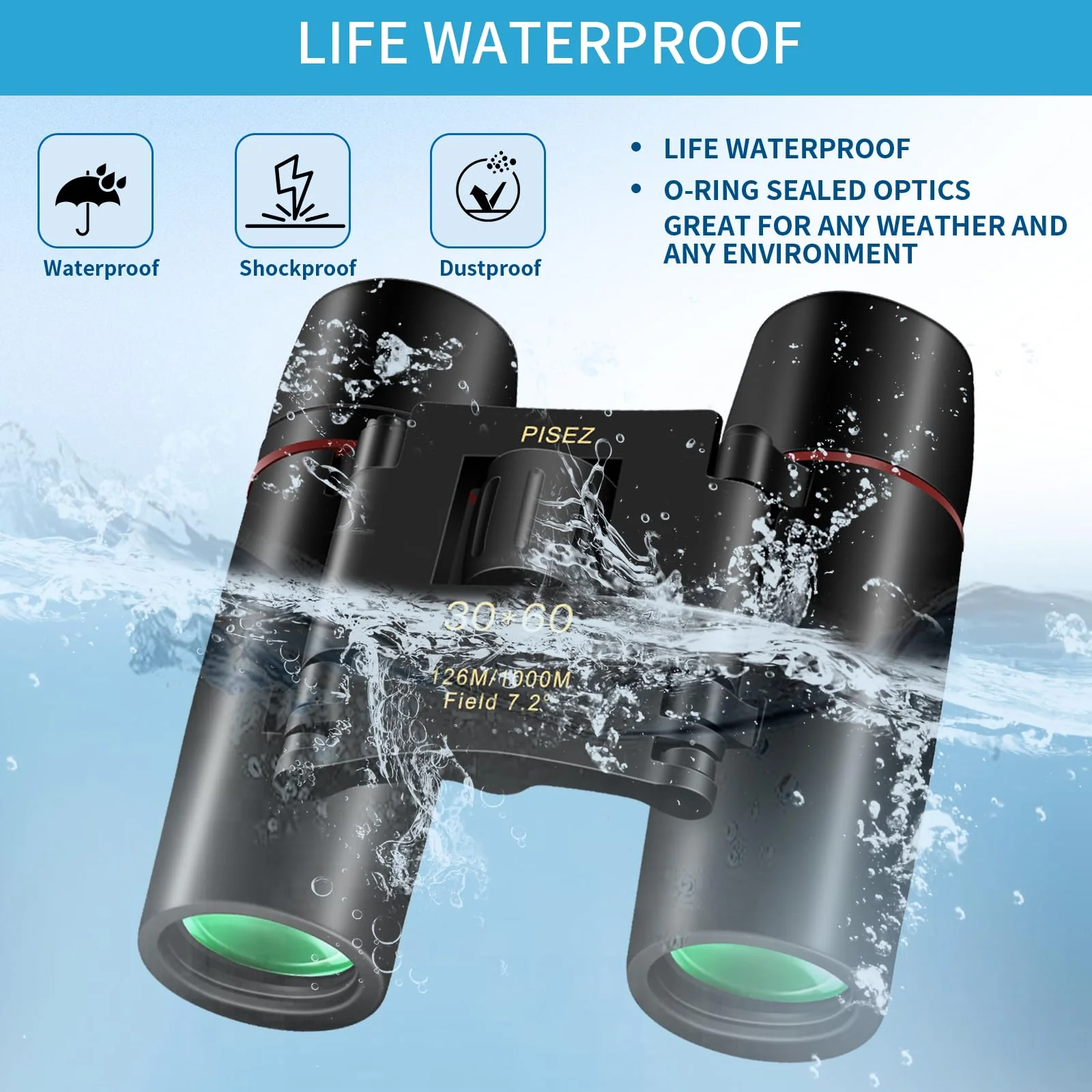 PISEZ 30X60 Compact Binoculars for Adults and Kids，Lightweight Foldable Easy Focus Small Binoculars for Bird Watching Hunting Concert Traveling Theater Opera Sightseeing black - Image 5