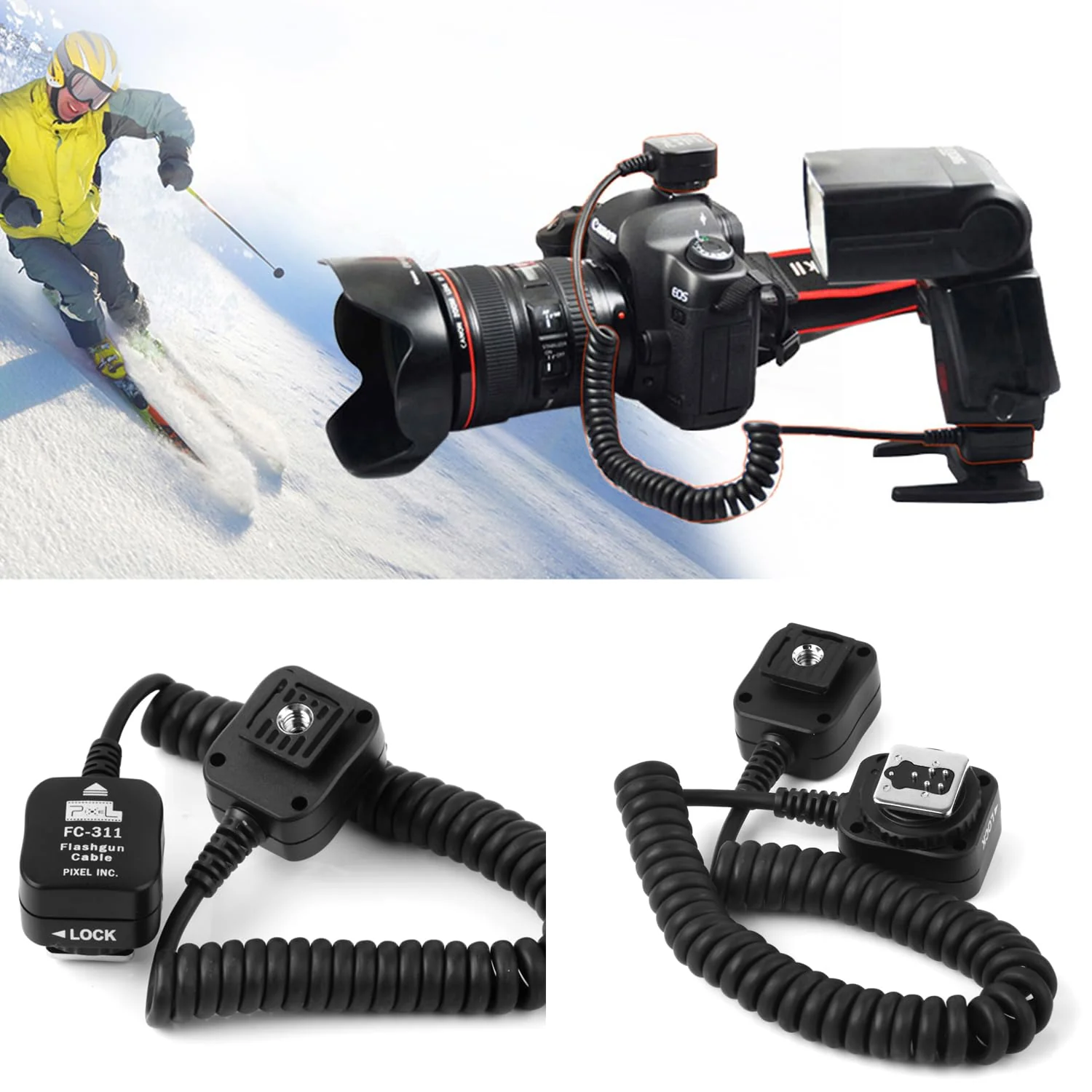 PIXEL 5.91' / 1.8m E-TTL Off Camera Flash Speedlite Sync Cord Hot Shoe Cord Compatible with Canon T8i, T7i, T6, T6i, T5, T5i, SL3, 90D, 80D, 77D, 60D, 7D, 750D,6D2, 5D, M3, M5, M6 etc, Replaces OC-E3 - Image 3