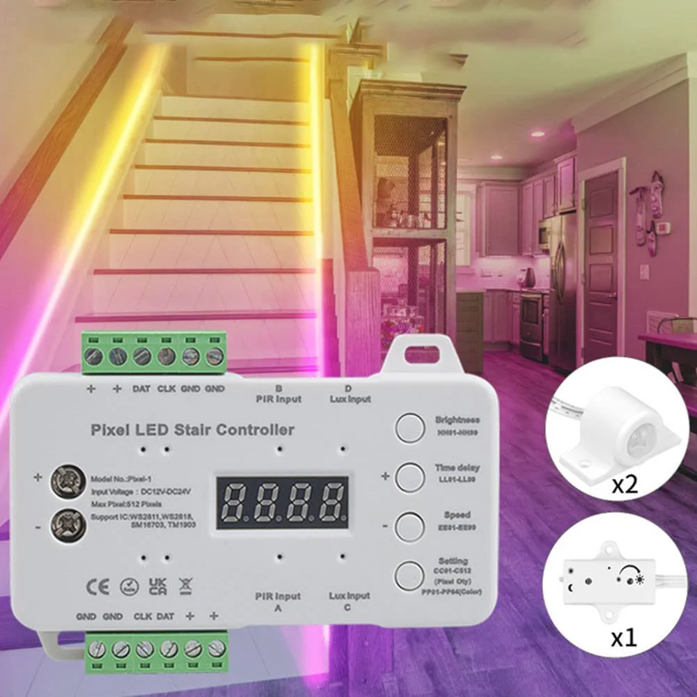 Pixel LED Stair Light Controller Dimmable Ladder Lighting PIR Motion Sensor Kit - Image 5