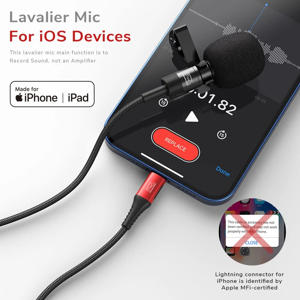 PIXEL Mini Lavalier Microphone for iPhone iPad (Apple MFi-Certified), Lightning Mini Lapel Mic for YouTube TikTok Video Recording Vlogging Live Streaming (5ft) 5ft (1.5m) - Image 2