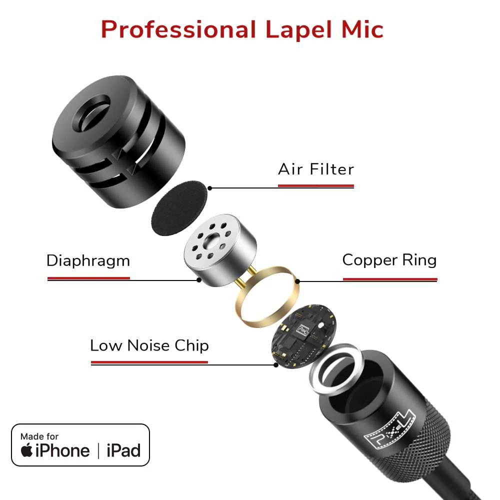 PIXEL Mini Lavalier Microphone for iPhone iPad (Apple MFi-Certified), Lightning Mini Lapel Mic for YouTube TikTok Video Recording Vlogging Live Streaming (6.5ft) 6.5ft (2m) - Image 4