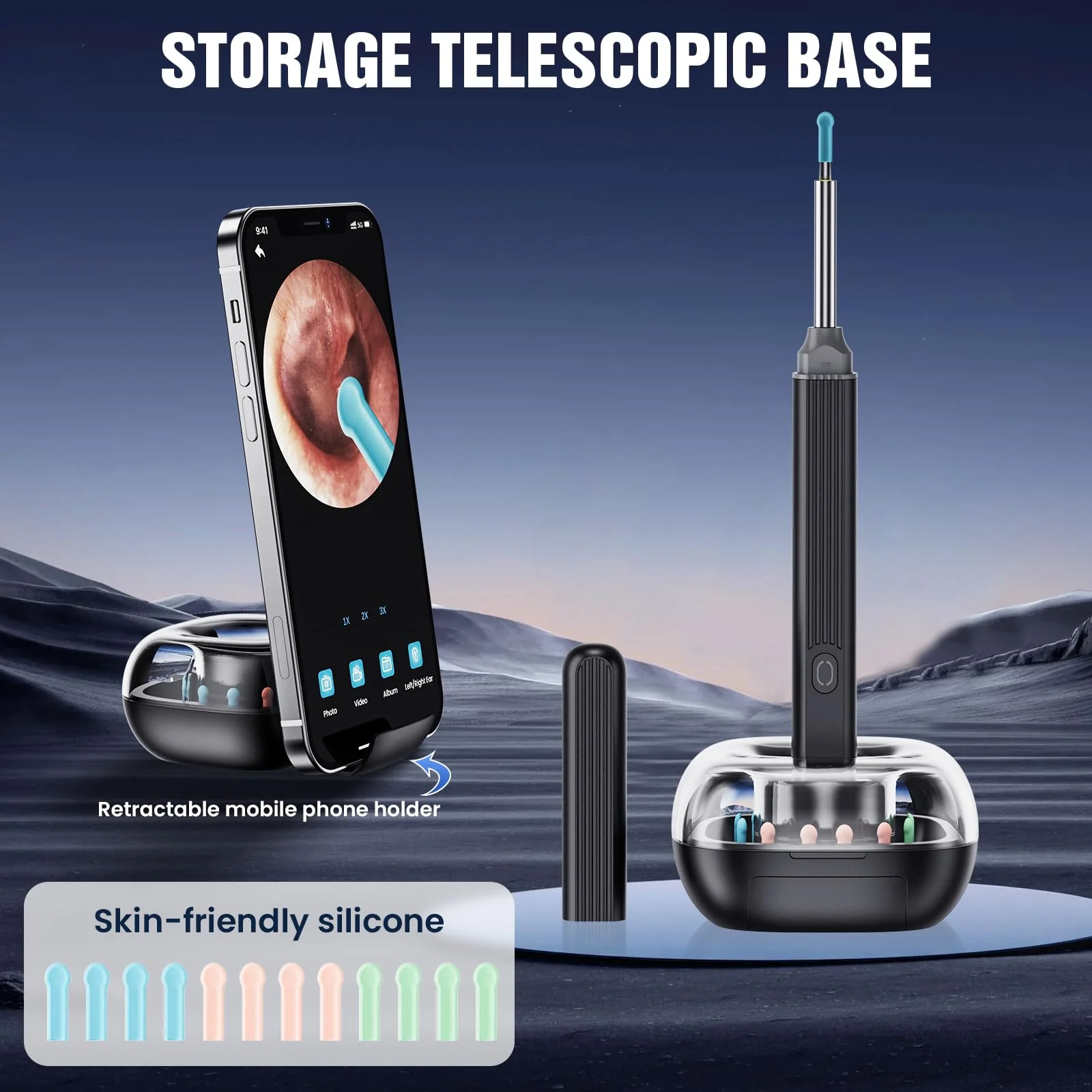 PKBD Ear Wax Remover Ear Cleaner for Adults Ear Cleaner with 1920 HD Camera Otoscope Storage Box, Sturdy Chip, Anti-Shake, Suitable for Adults / Children, Black - Image 3