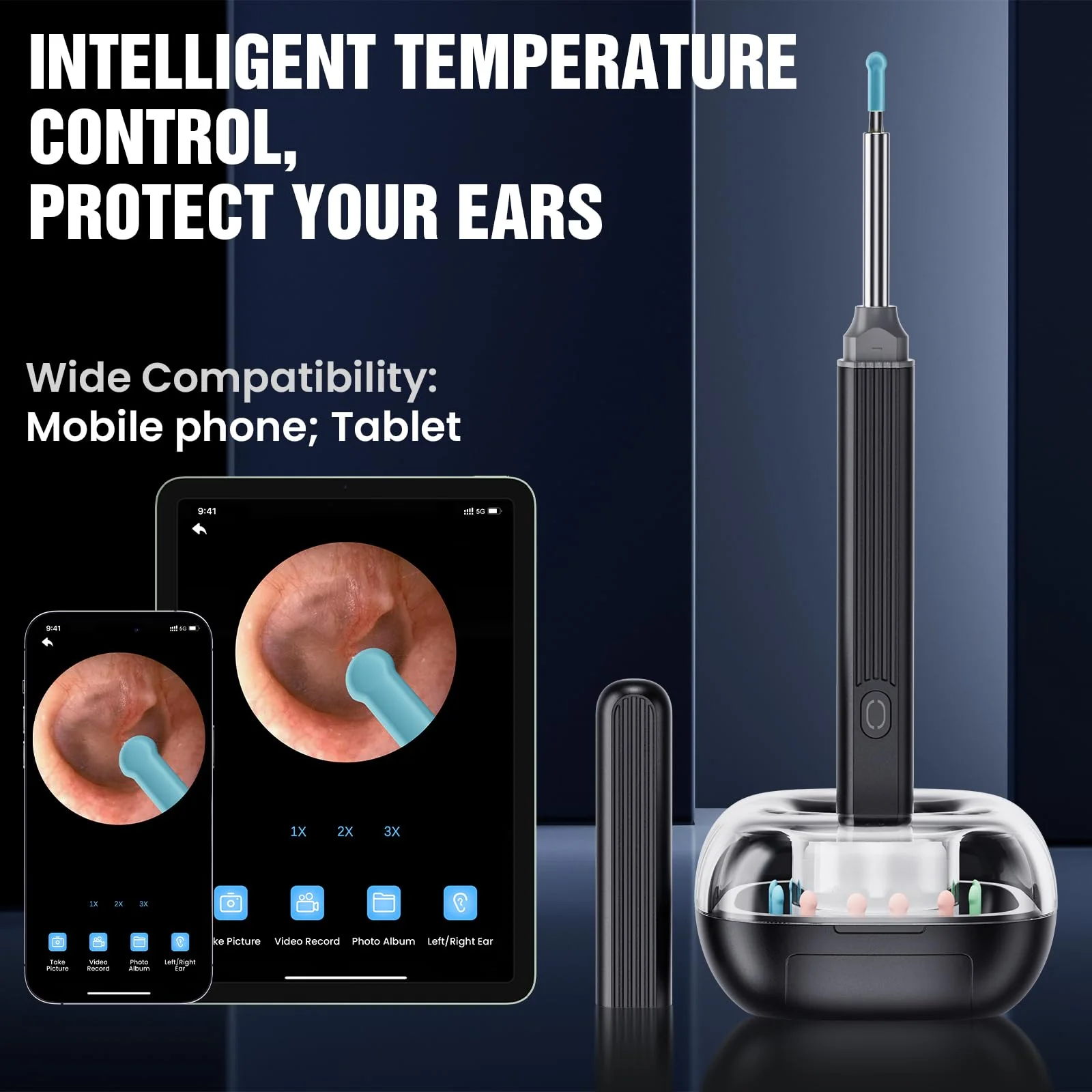 PKBD Ear Wax Remover Ear Cleaner for Adults Ear Cleaner with 1920 HD Camera Otoscope Storage Box, Sturdy Chip, Anti-Shake, Suitable for Adults / Children, Black - Image 6