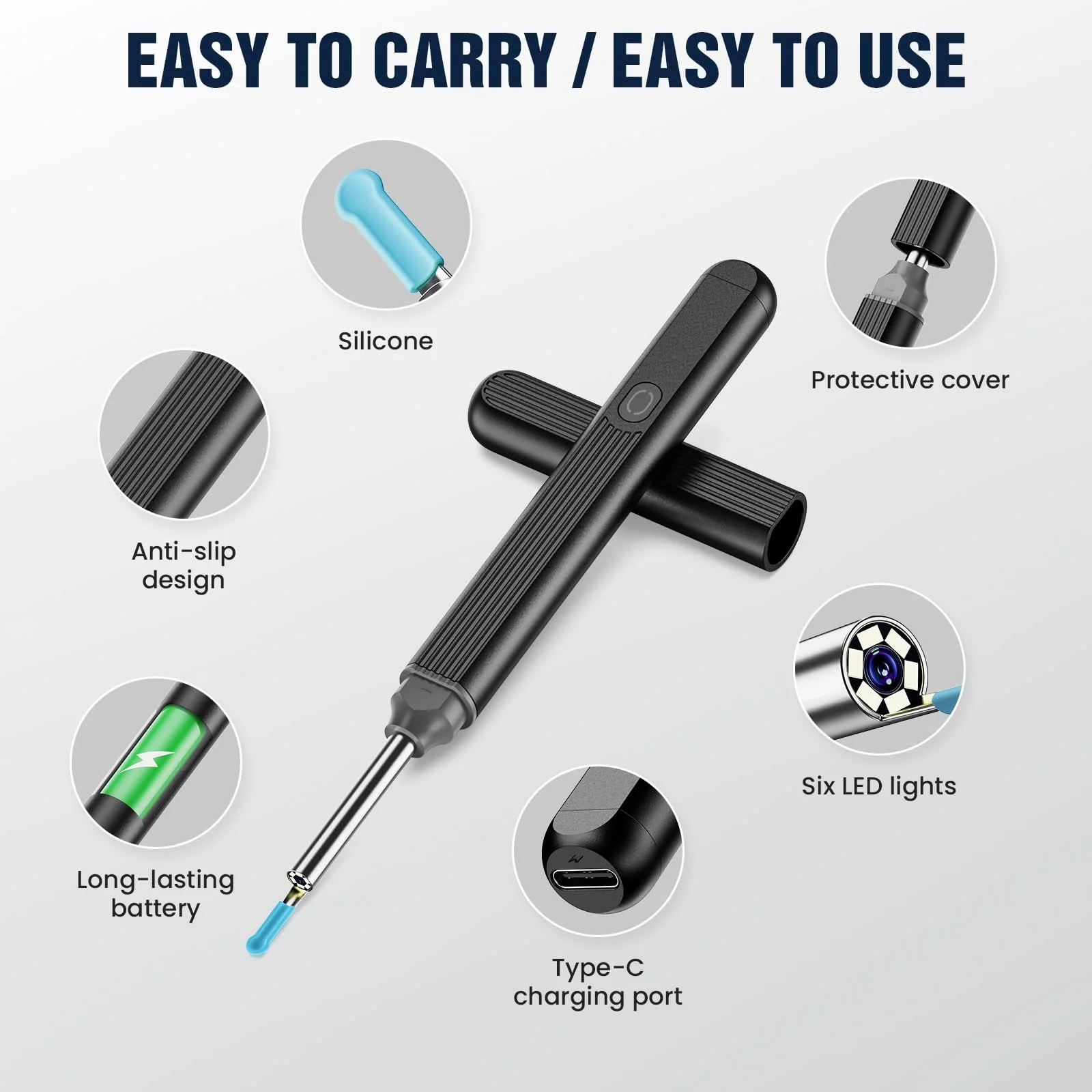 PKBD Ear Wax Remover Ear Cleaner for Adults Ear Cleaner with 1920 HD Camera Otoscope Storage Box, Sturdy Chip, Anti-Shake, Suitable for Adults / Children, Black - Image 7