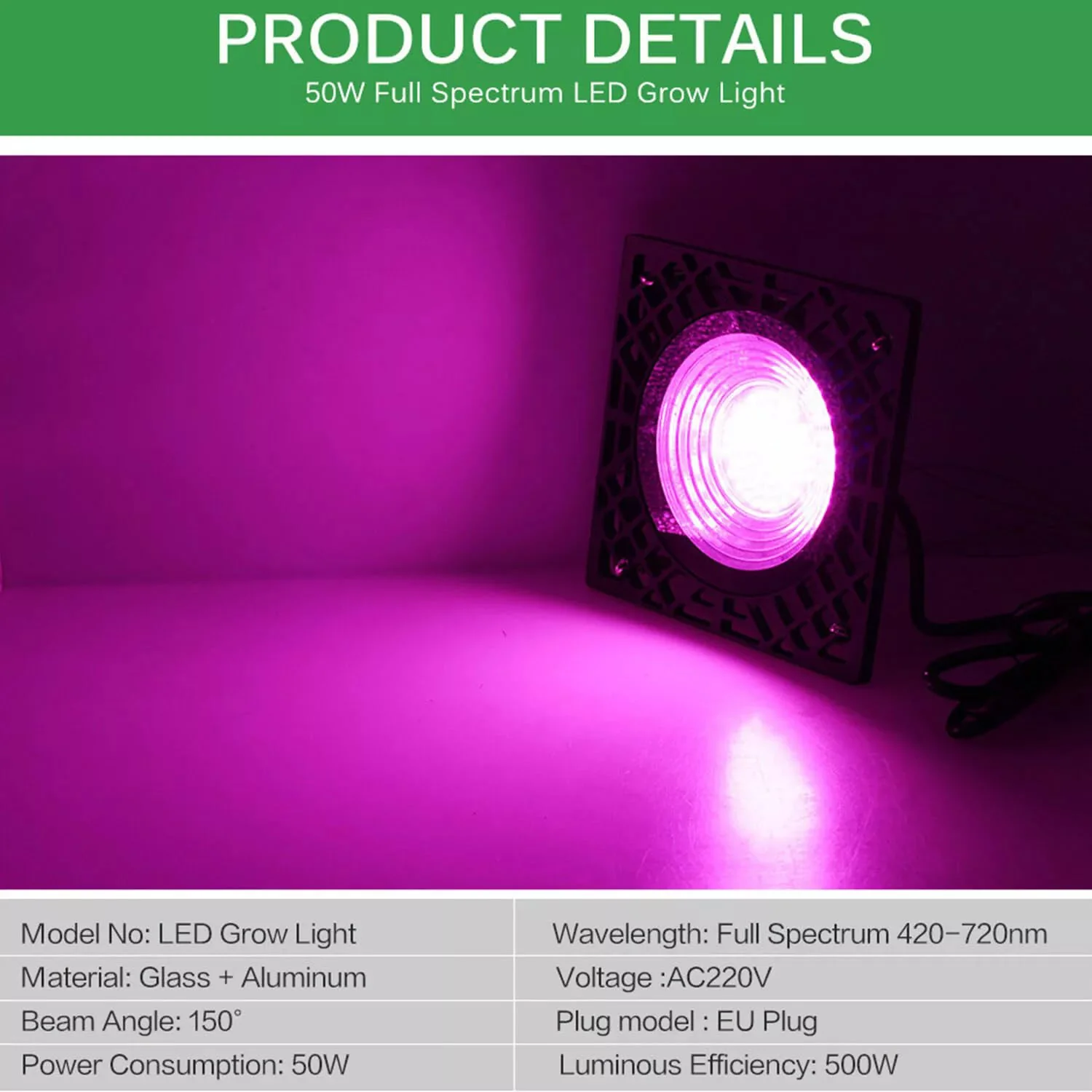 Plant Lamp LED Full Spectrum 72 LEDs 50 W Plant Light Hanging Grow Lamp IP66 100 LM/W - Image 6
