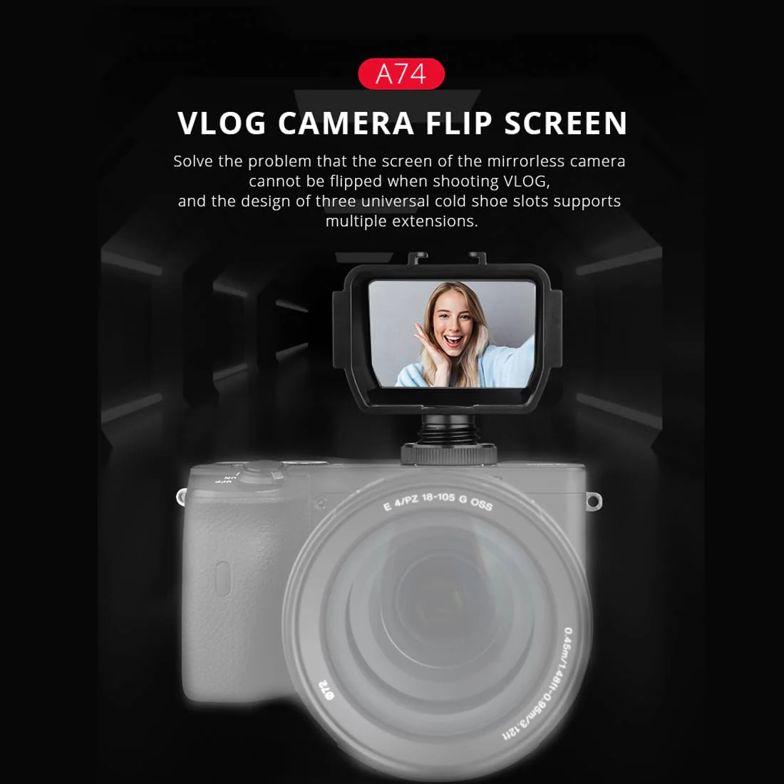 Plastic Camera Selfie Vlog Flip Up Mirror Screen 3 Cold Shoe Mounts Compatible with Sony A6500/6300 Compatible with Fuji XT2/3/20/30 - Image 2