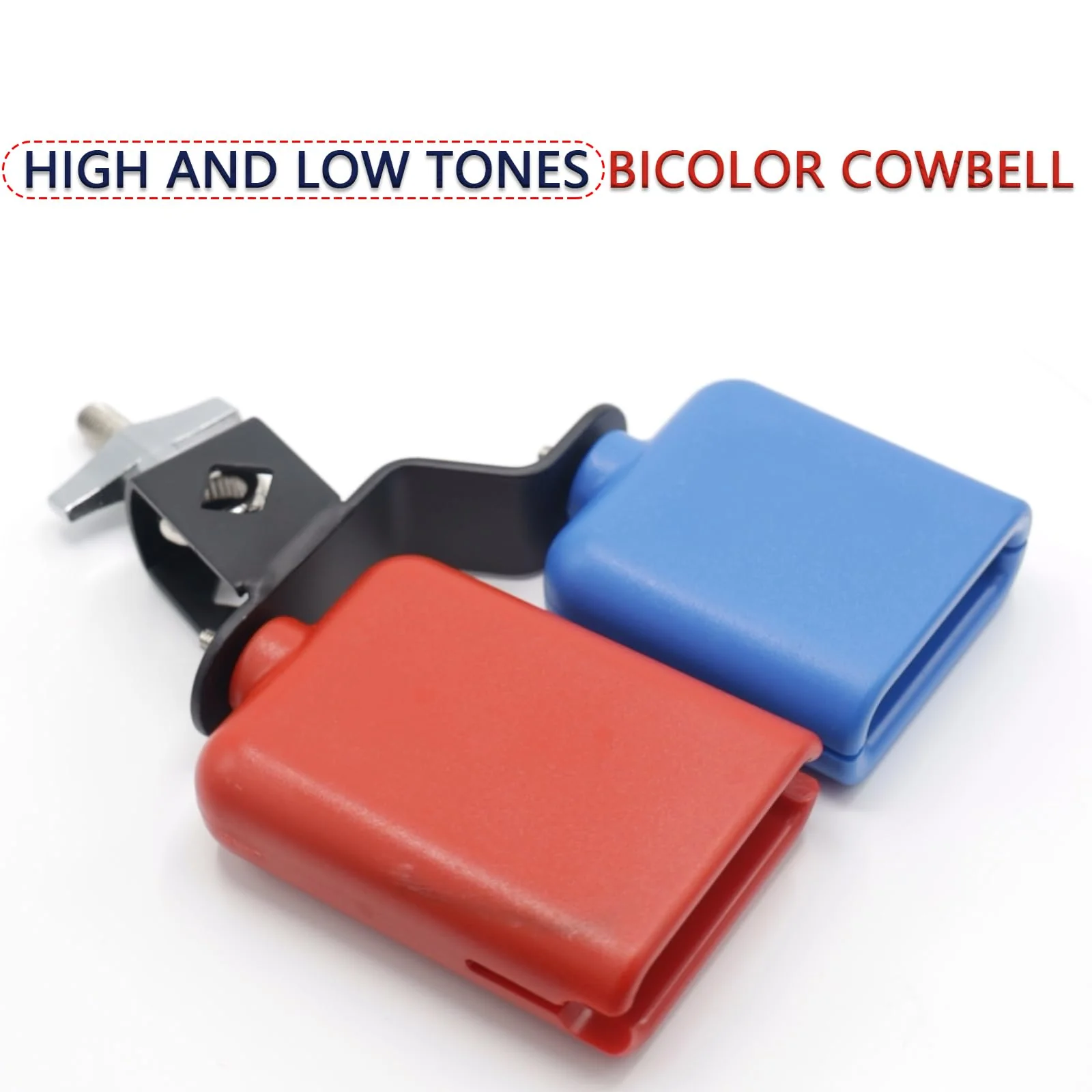 Plastic Jam Block, High and Low Tones Bicolor Cowbell, Latin Percussion Instrument Kit, Dual Mounted Bell for Drum Set, Medium Size, Red-Blue - Image 2