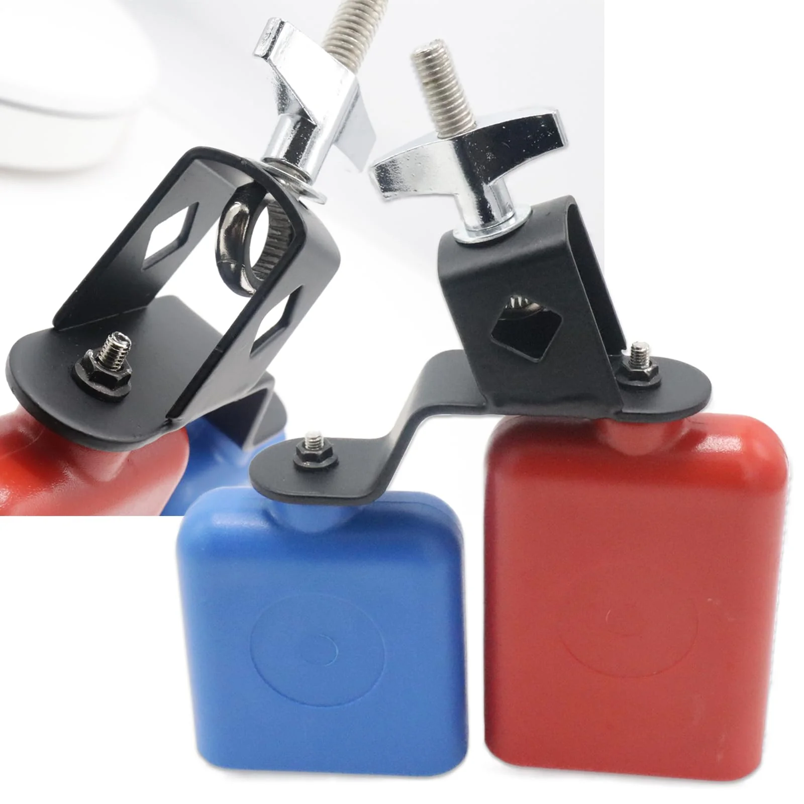 Plastic Jam Block, High and Low Tones Bicolor Cowbell, Latin Percussion Instrument Kit, Dual Mounted Bell for Drum Set, Medium Size, Red-Blue - Image 5