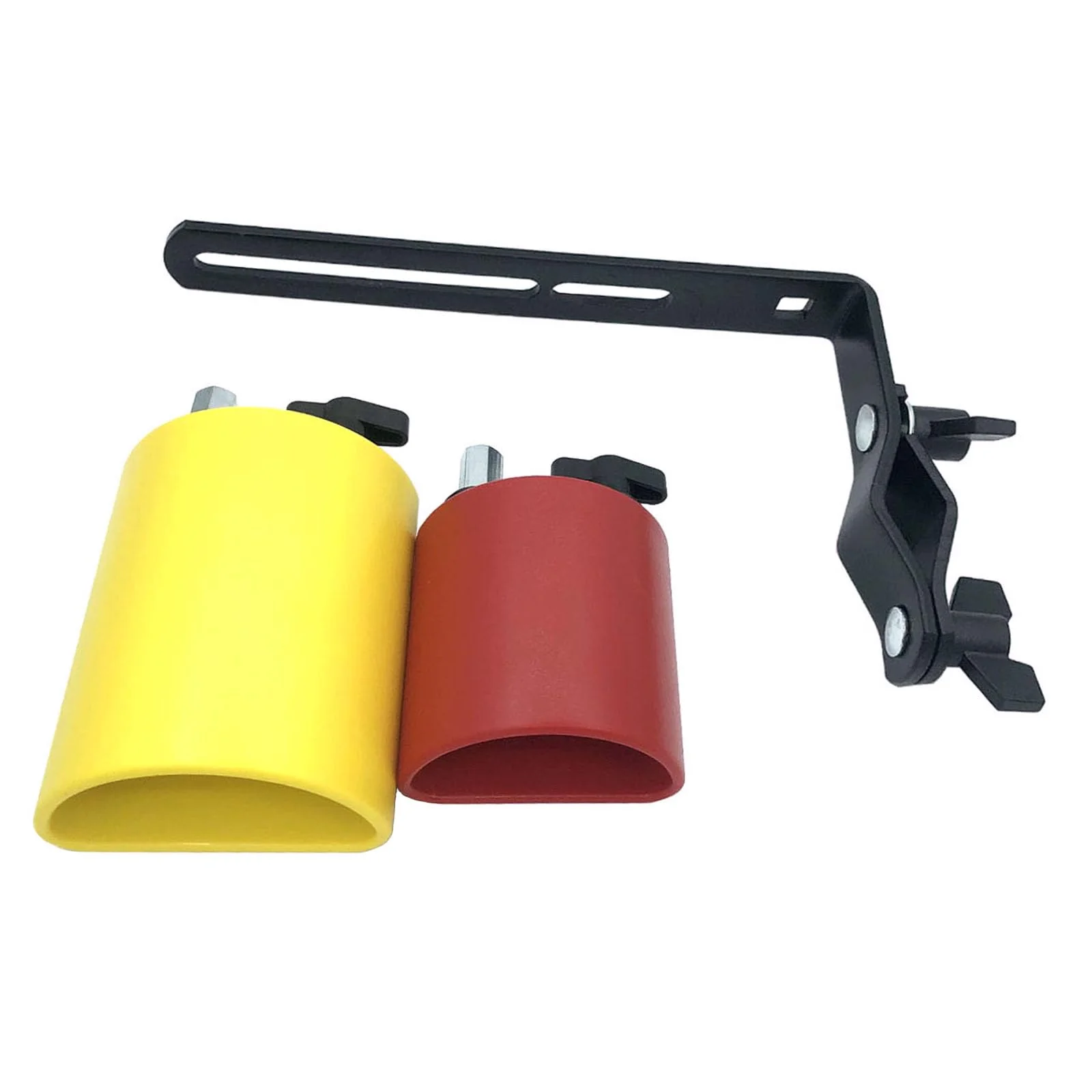 Plastic Percussion Cowbell with Clamping Mount Bracket Kit Include 3.27inch Red Jam Block, 4.4inch Yellow Jam Block and L Shape Percussion Mount Bracket for Drum Set Double Plastic Red-Yellow - Image 3