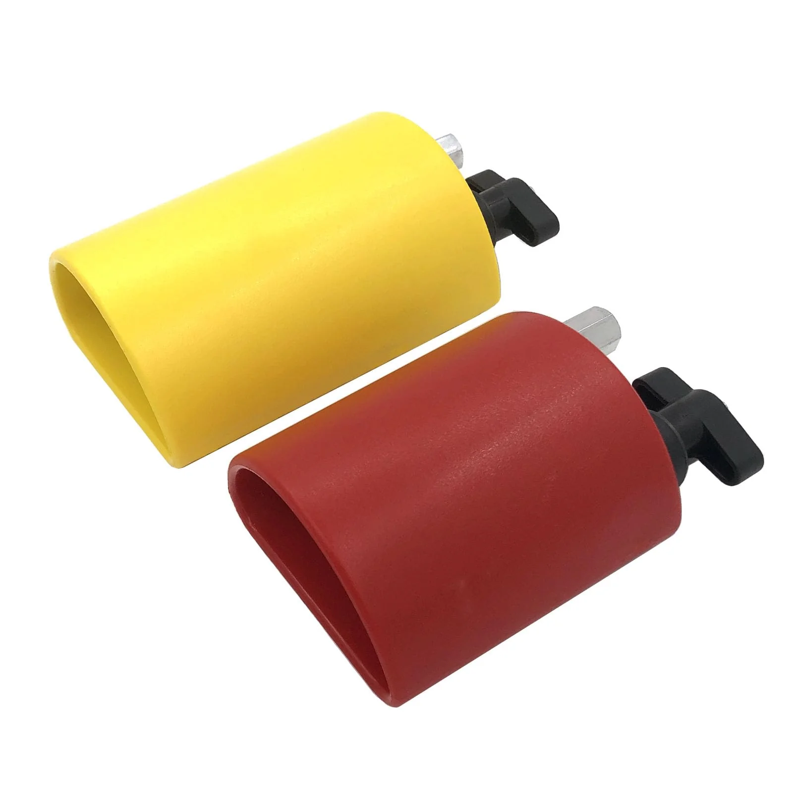 Plastic Percussion Cowbell with Clamping Mount Bracket Kit Include 3.27inch Red Jam Block, 4.4inch Yellow Jam Block and L Shape Percussion Mount Bracket for Drum Set Double Plastic Red-Yellow - Image 4
