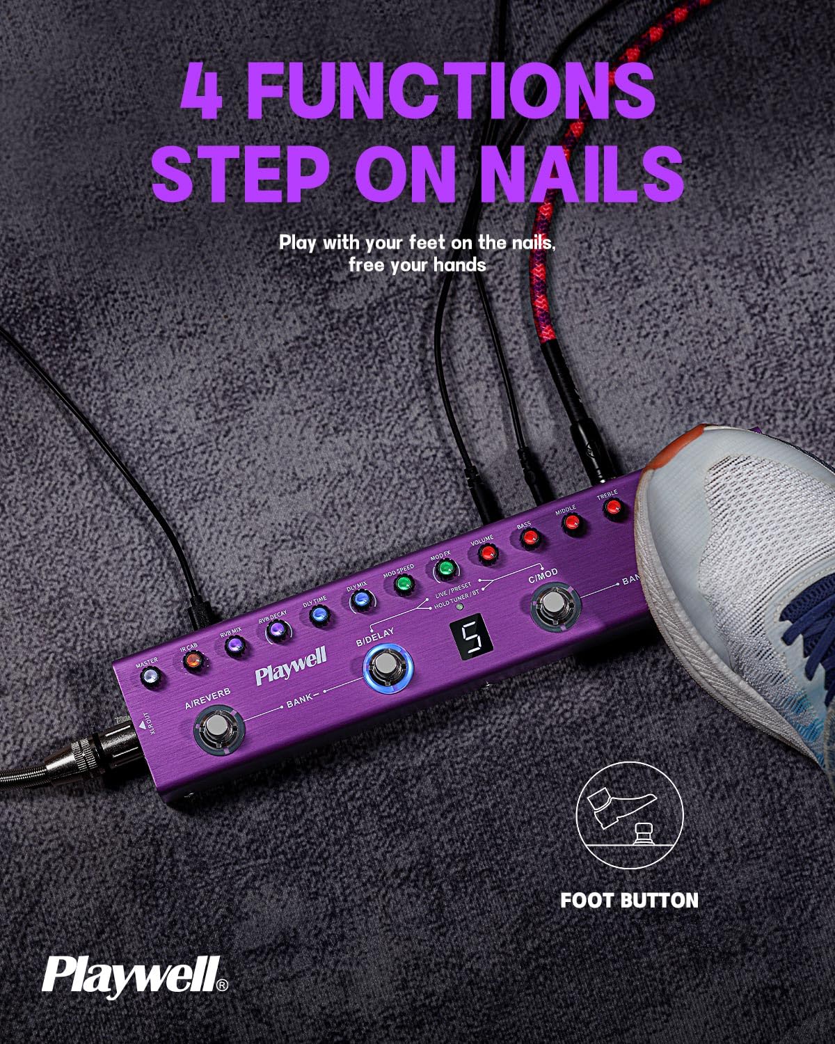 Playwell Multi Effects Guitar Pedal TANK-G,Digital Electric Guitar Effector with 36 Editable Presets,Chorus,Delay,Reverb,MOD,IR Loading,Recording,Tuner,Built-in battery,BT connection - Image 6