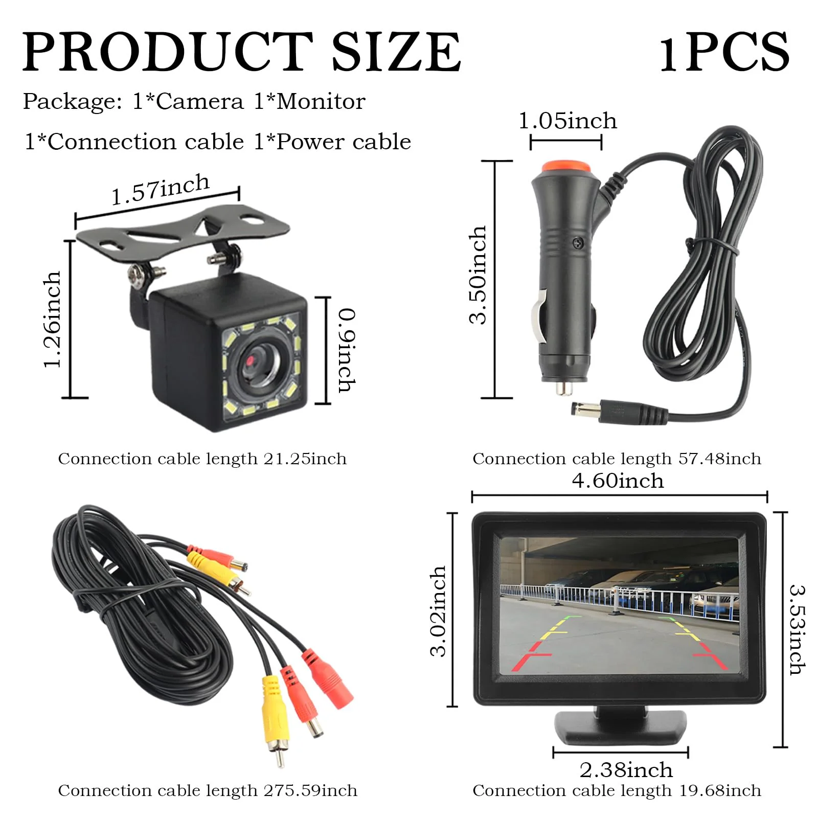 Plug & Play Backup Camera with Monitor 4.6'',12 LED HD Rearview Mirror Camera for Night Vision,150° Wide Angle Universal Car Reverse Camera with Monitor System Fits Cars,SUV,Trucks - Image 2