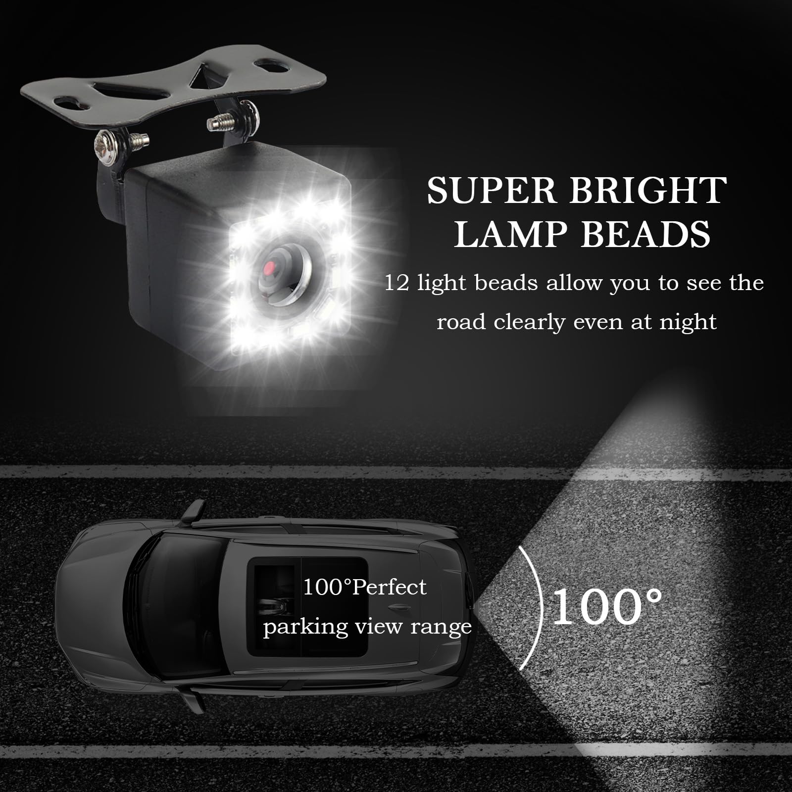 Plug & Play Backup Camera with Monitor 4.6'',12 LED HD Rearview Mirror Camera for Night Vision,150° Wide Angle Universal Car Reverse Camera with Monitor System Fits Cars,SUV,Trucks - Image 4