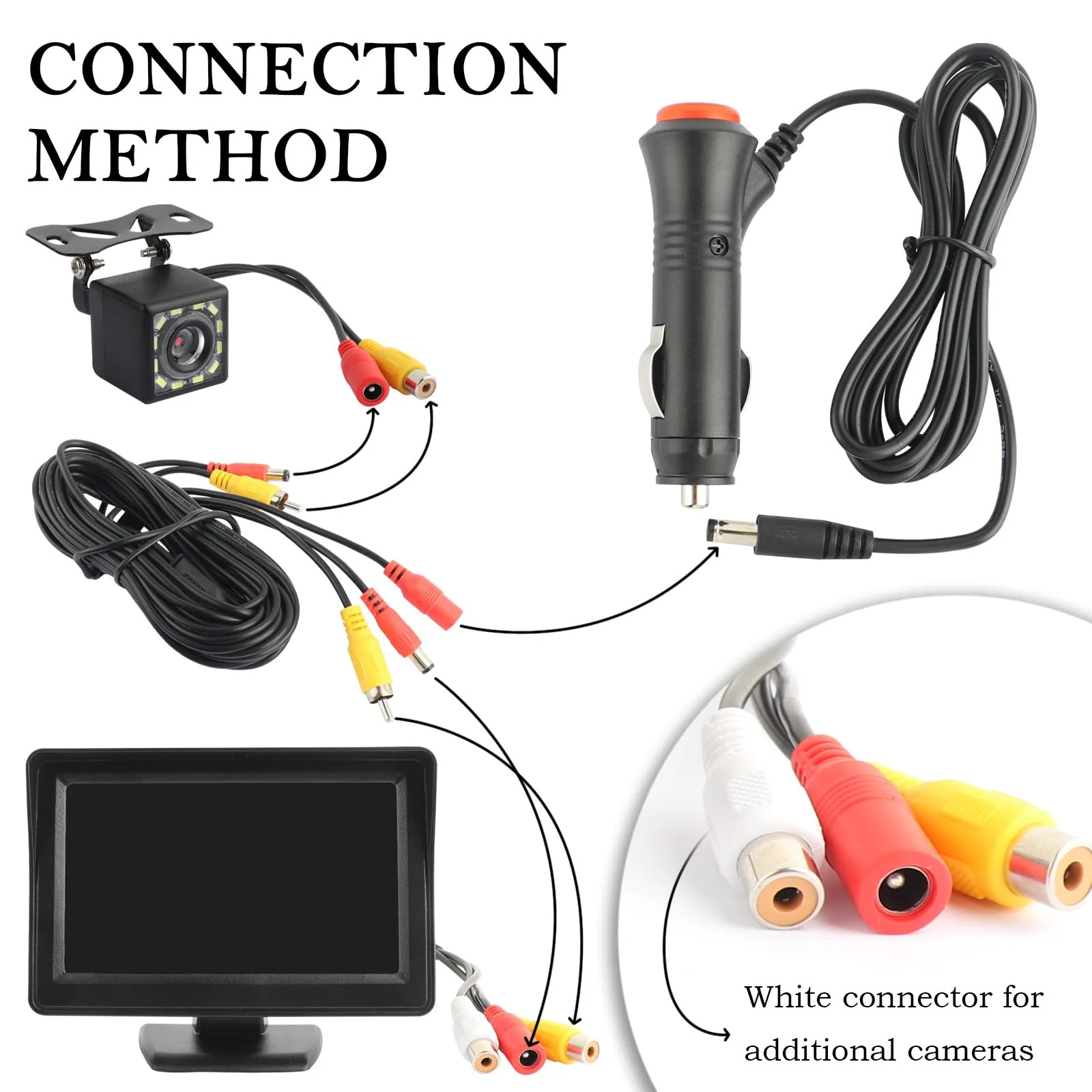 Plug & Play Backup Camera with Monitor 4.6'',12 LED HD Rearview Mirror Camera for Night Vision,150° Wide Angle Universal Car Reverse Camera with Monitor System Fits Cars,SUV,Trucks - Image 6