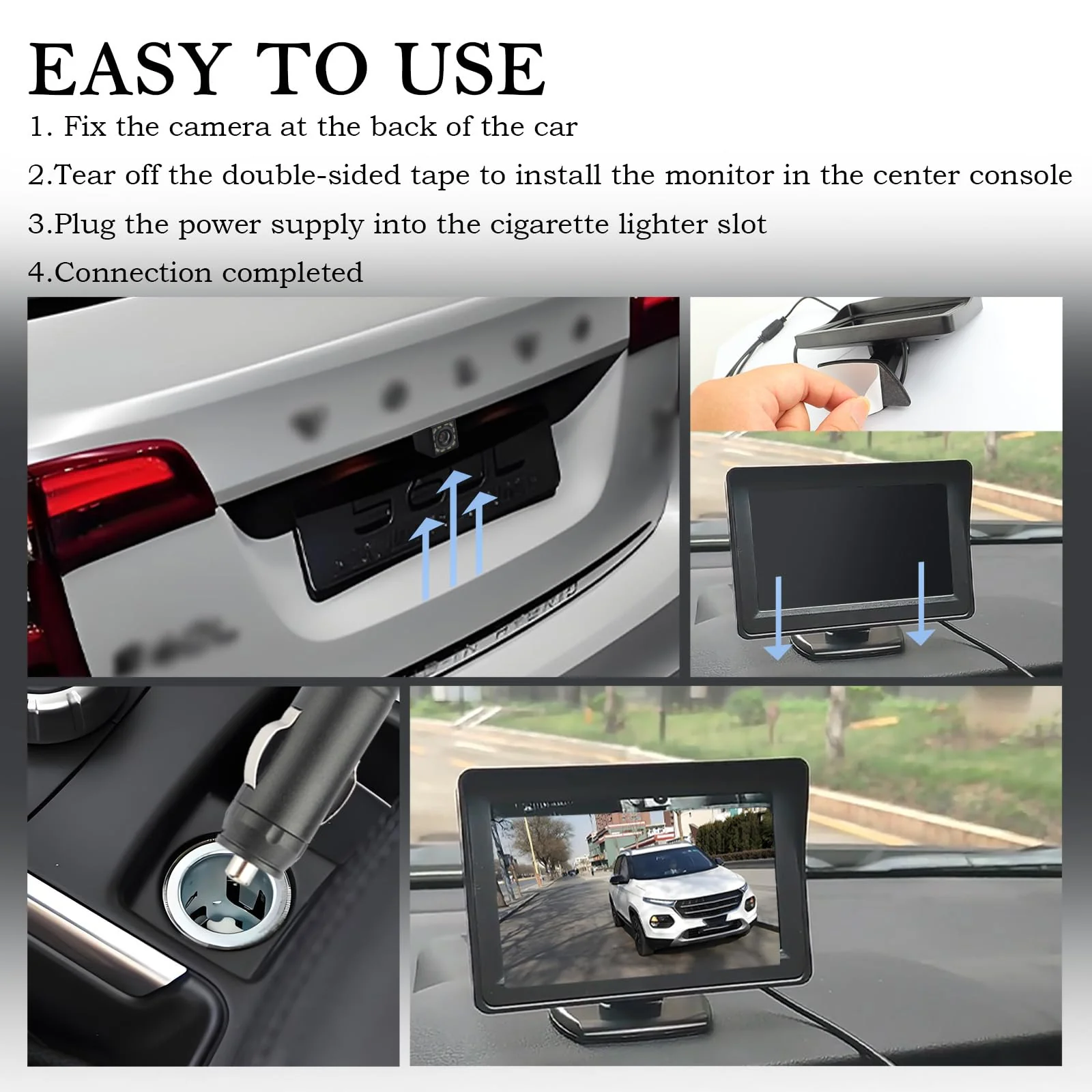 Plug & Play Backup Camera with Monitor 4.6'',12 LED HD Rearview Mirror Camera for Night Vision,150° Wide Angle Universal Car Reverse Camera with Monitor System Fits Cars,SUV,Trucks - Image 7