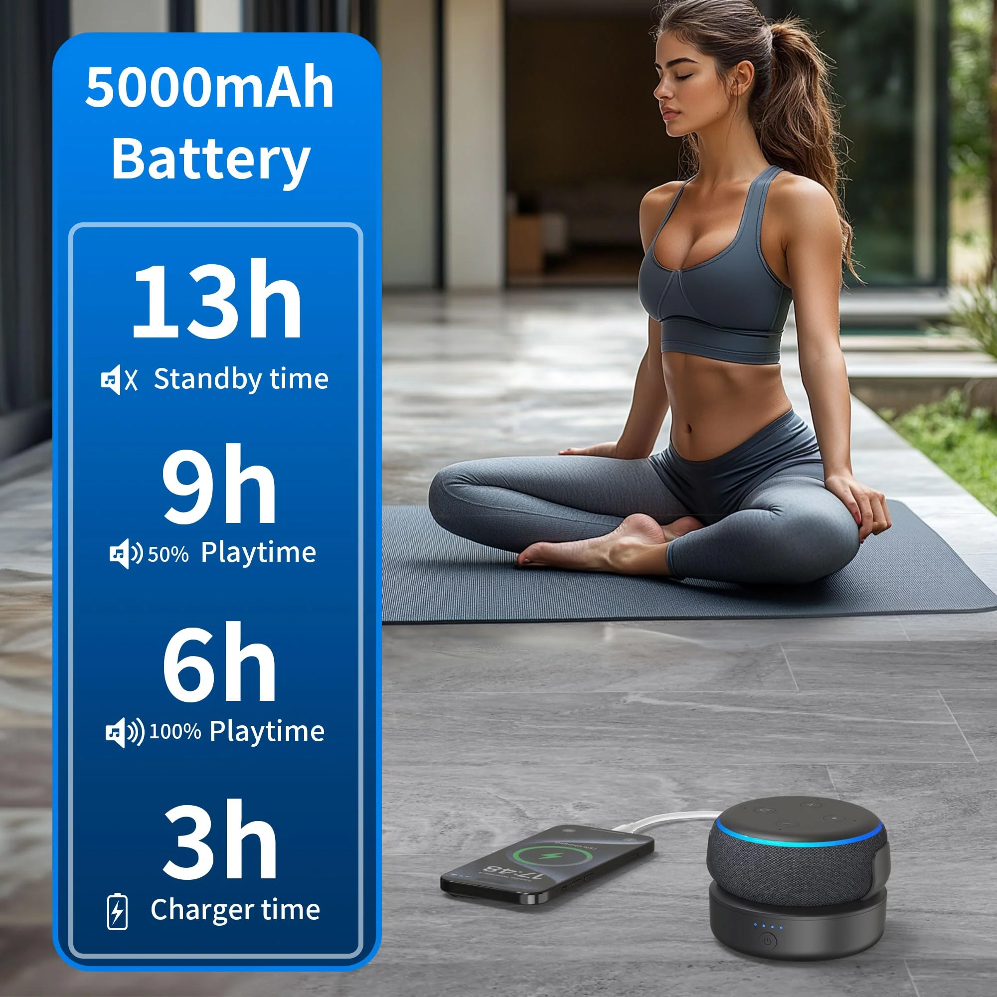PlusAcc Battery Base for dot 3rd - Portable Charger Stand with 9 Hours Playback Playtime with USB-C Output Port, Charging Dock Accessories for iPhone and dot 3(Not Include Dot 3)(Black) - Image 3