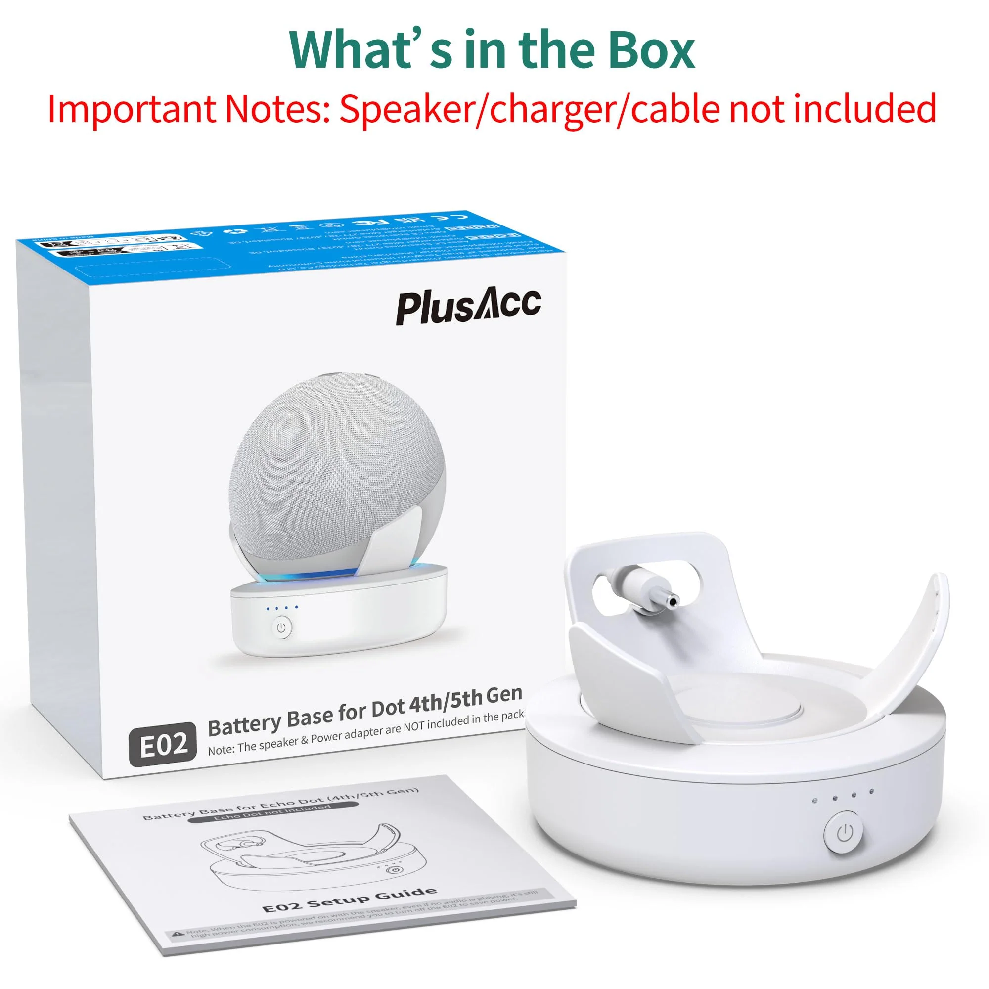 PlusAcc Battery Base for Dot 5th Gen & Dot 4th Gen - Portable Table Rechargeable Stand Accessories Compatible with iPhone Models & Dot 5th Generation (White) White - Image 7