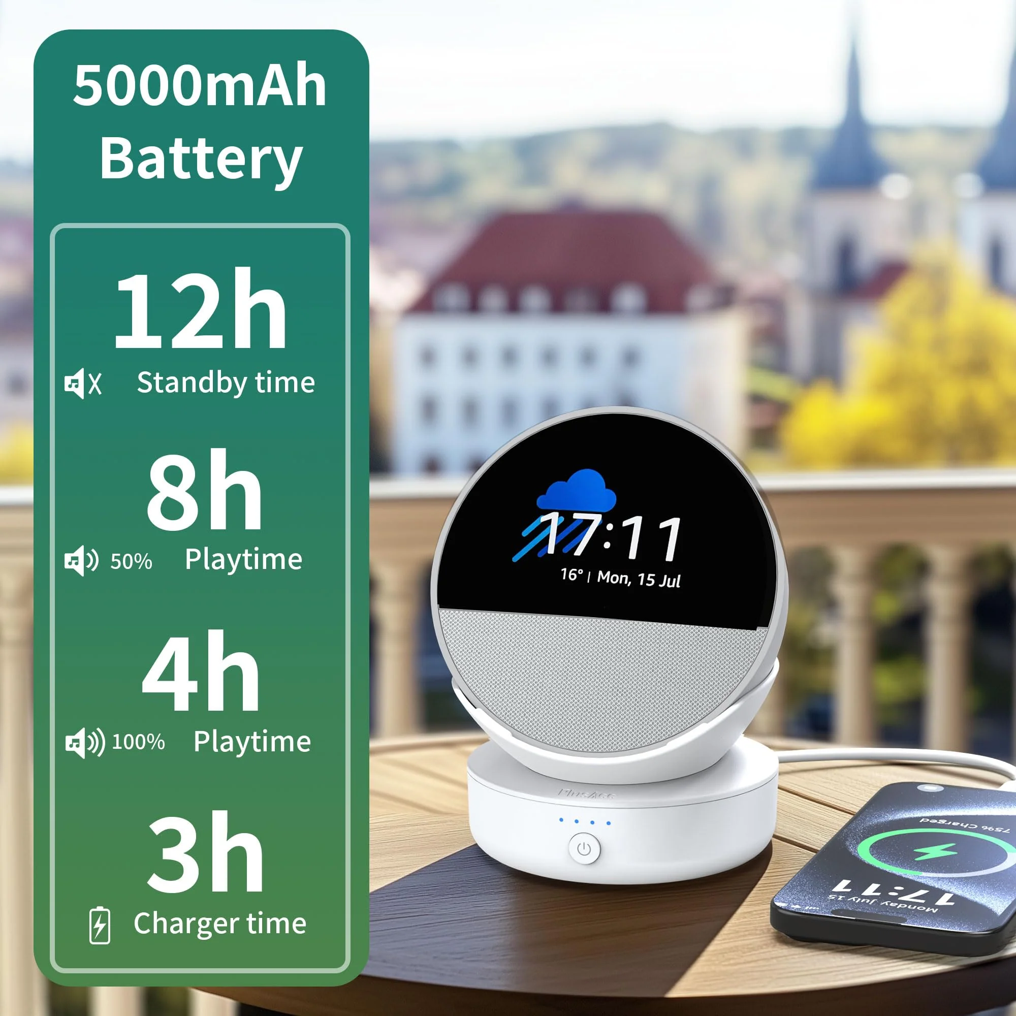 PlusAcc Battery Base for Spot - 5000mAh Portable Charger Stand with 8 Hours Sound Playback Playtime with USB-C Output Port, Charging Dock Accessories for iPhone and Spot (Not Include Spot)(White) White - Image 3
