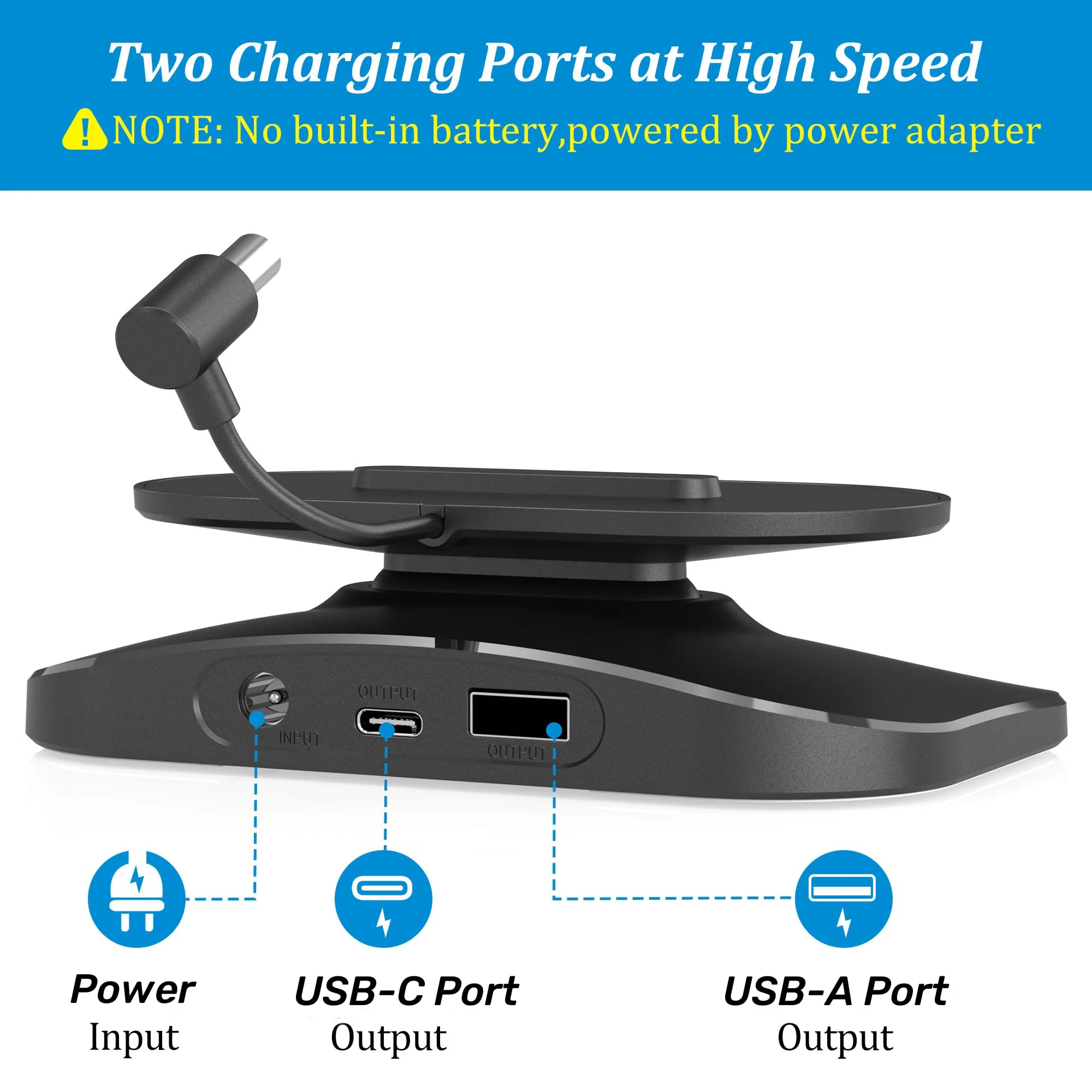 PlusAcc Charging Stand for Show 8 (1st Gen & 2nd Gen) - Adjustable Table Holder with 2 Charging Ports (USB-C & USB-A), Tilt Magnetic Base for Charge Cellphones and Earbuds, Non-Slip Base (Black) - Image 5