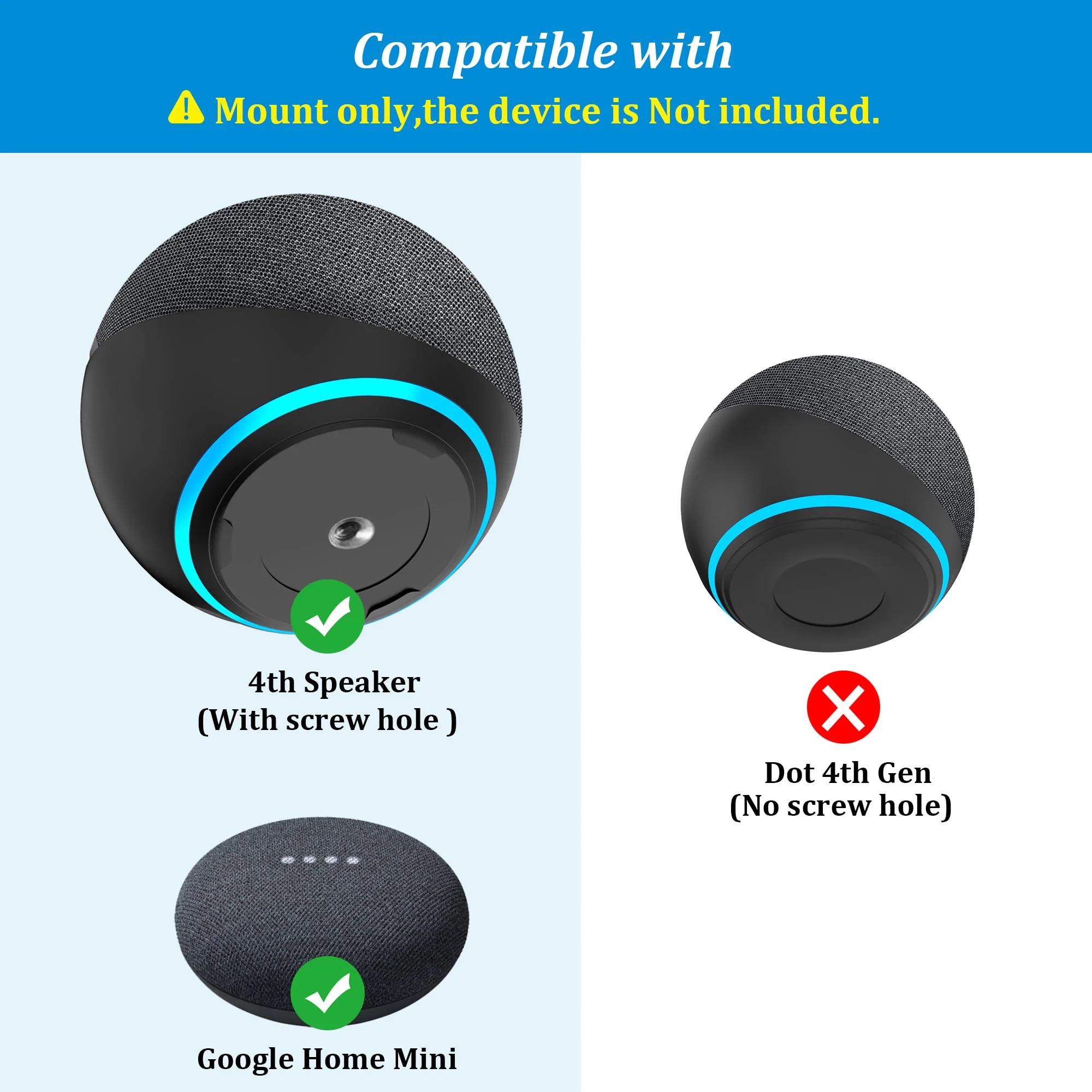 PlusAcc Wall Mount for 4th Gen - Space-Saving Stand Shelf Compatible with Google Home Mini & 4th Generation, Metal Bracket with Cable Management（Black） Black - Image 2