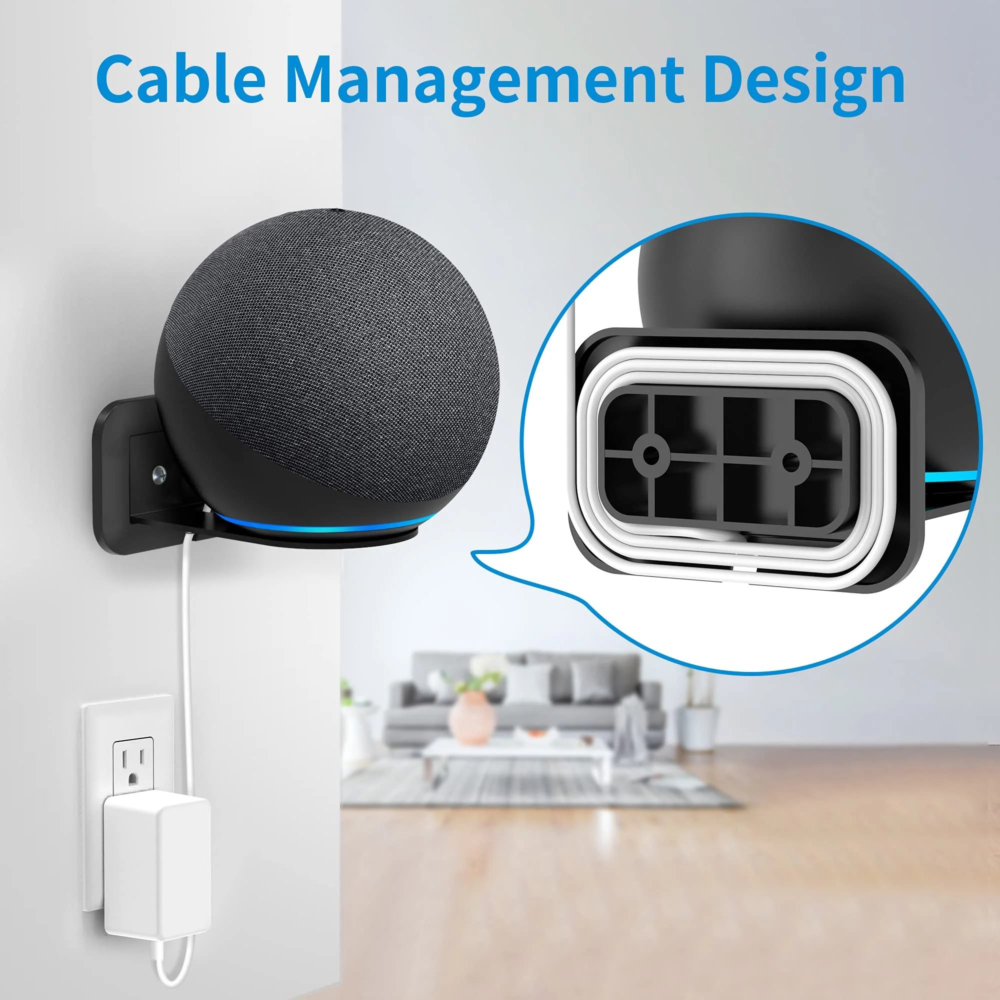 PlusAcc Wall Mount for 4th Gen - Space-Saving Stand Shelf Compatible with Google Home Mini & 4th Generation, Metal Bracket with Cable Management（Black） Black - Image 4