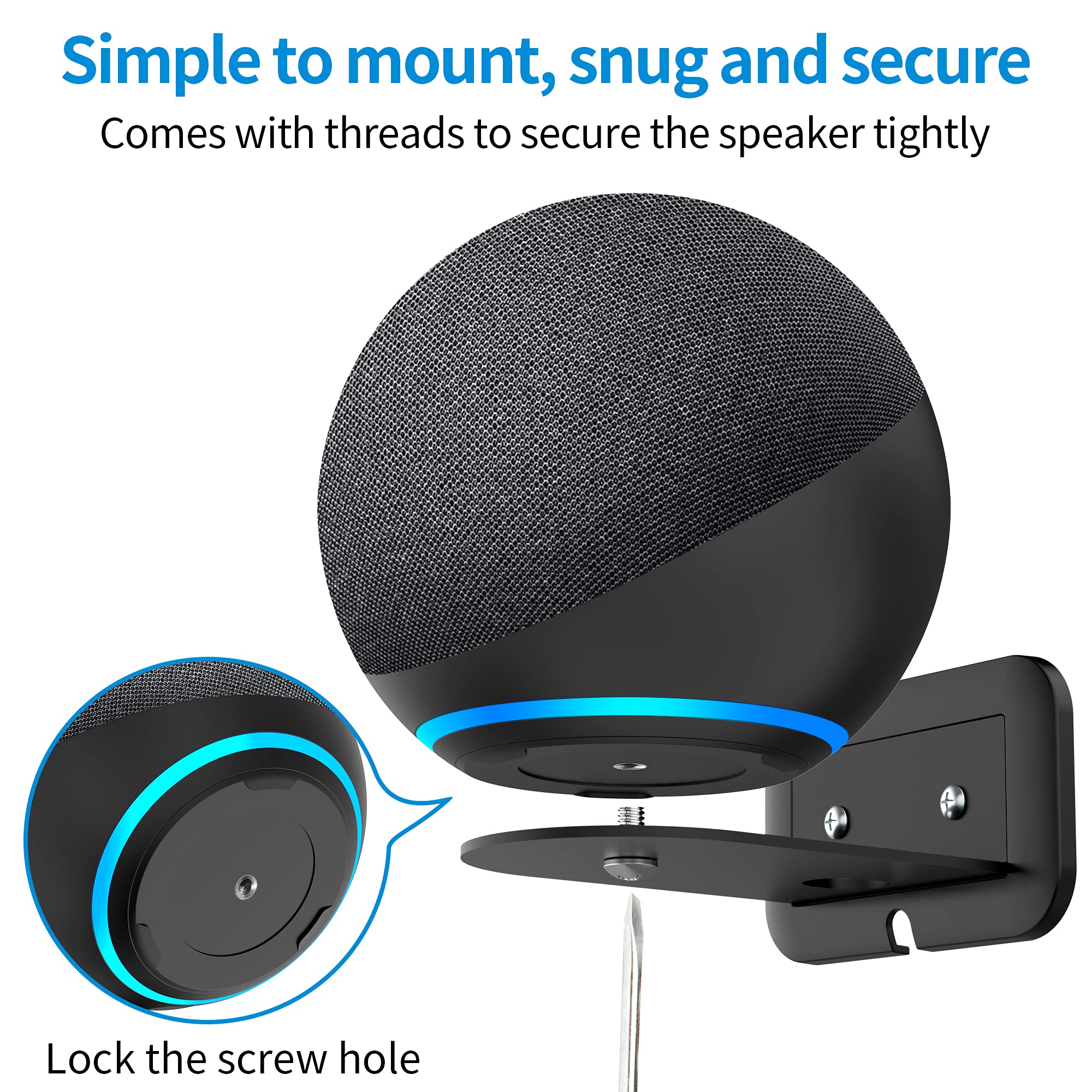 PlusAcc Wall Mount for 4th Gen - Space-Saving Stand Shelf Compatible with Google Home Mini & 4th Generation, Metal Bracket with Cable Management（Black） Black - Image 6