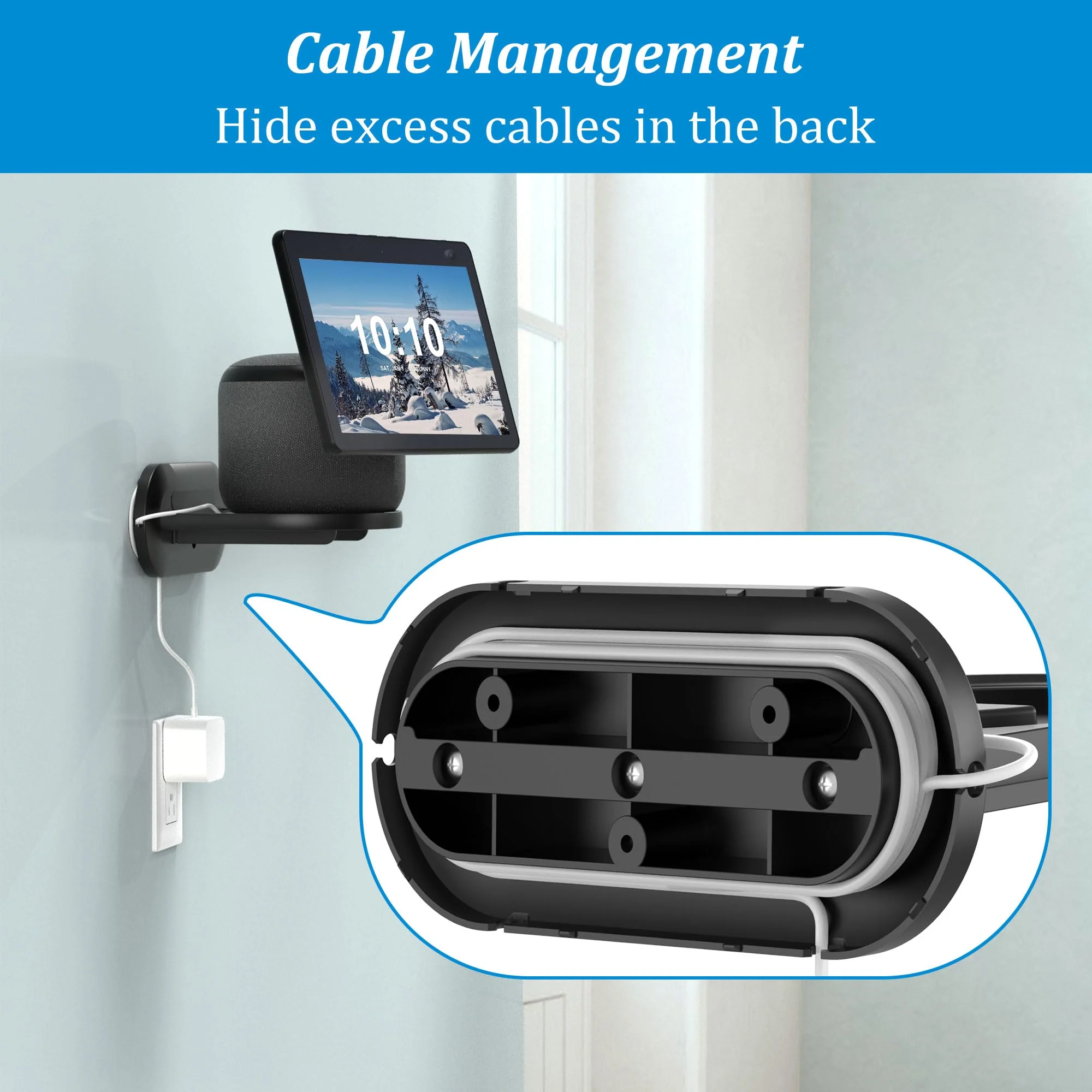 PlusAcc Wall Mount for Show 10 - Cable Management Wall Stand Shelf Compatible with Sonos Era 100 & Show 10 3rd Gen & HomePod, Space Saving Mounting Bracket with Removable Foam (Black) Black - Image 4