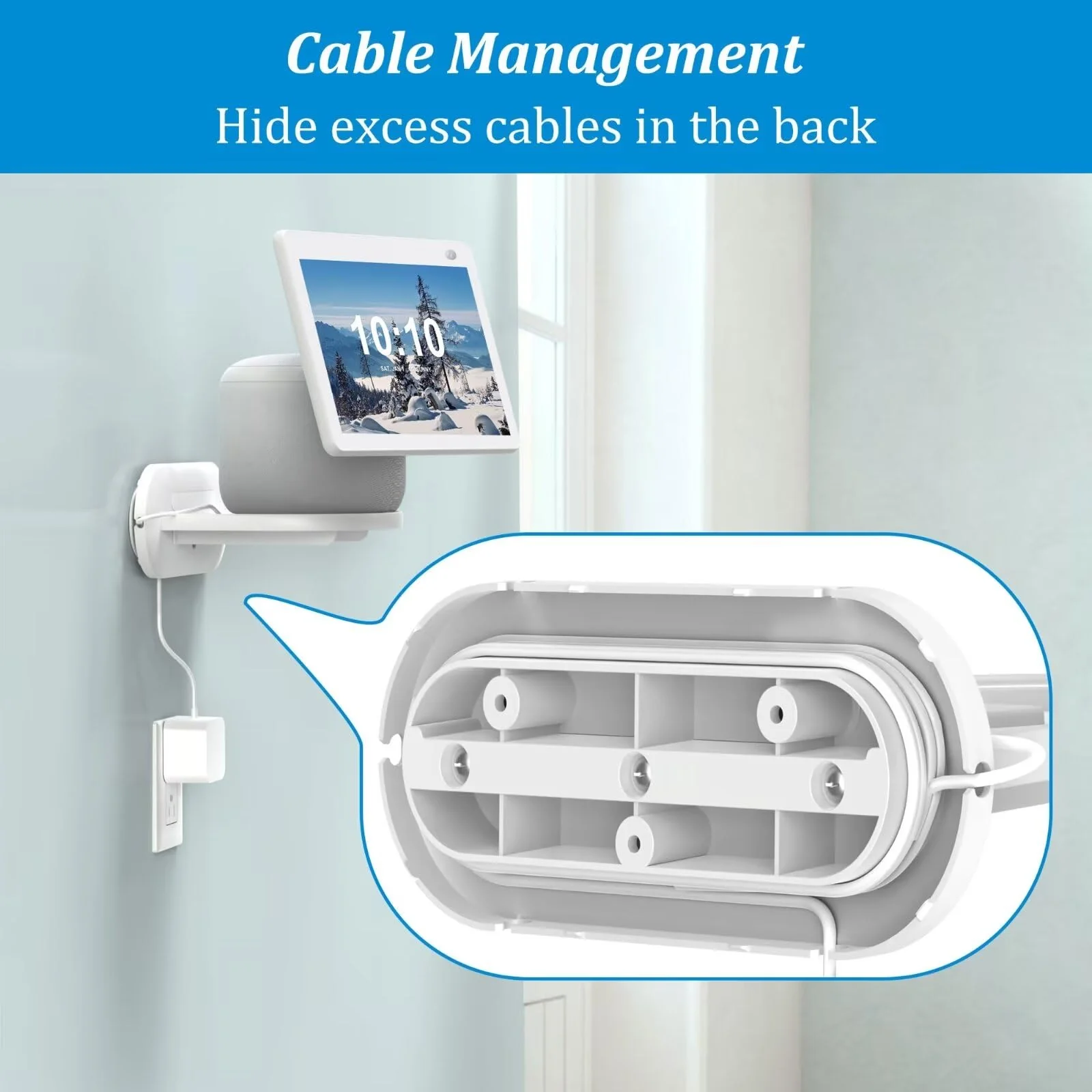 PlusAcc Wall Mount for Show 10 - Cable Management Wall Stand Shelf Compatible with Sonos Era 100 & Show 10 3rd Gen & HomePod, Space Saving Mounting Bracket with Removable Foam (White) White - Image 3