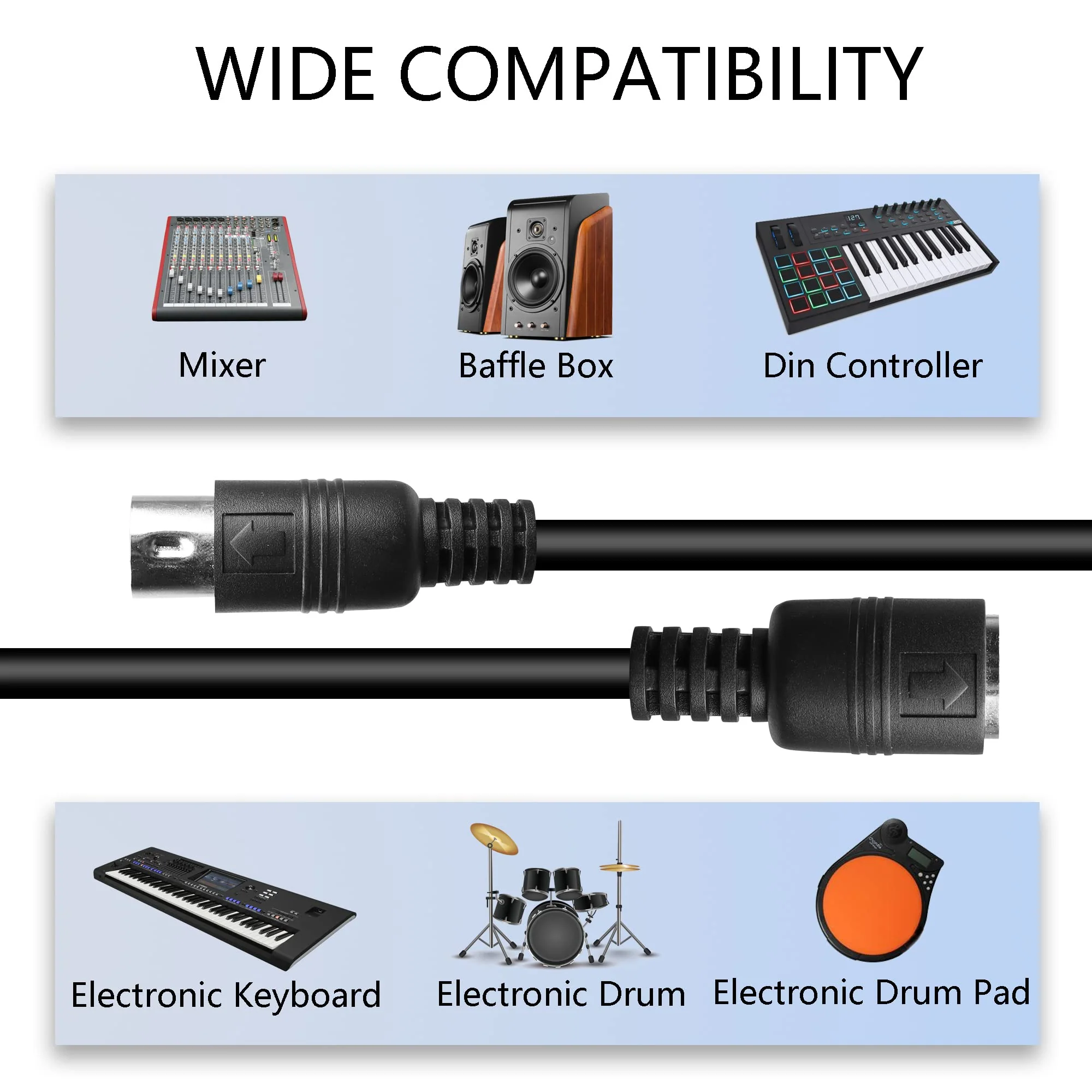 PNGKNYOCN MIDI Extension Cable DIN 5 Pin Male to Female Audio Adapter Cable for MIDI Keyboard Synthesizer, Organ, Electric Piano, MIDI Guitar(50 cm) - Image 5