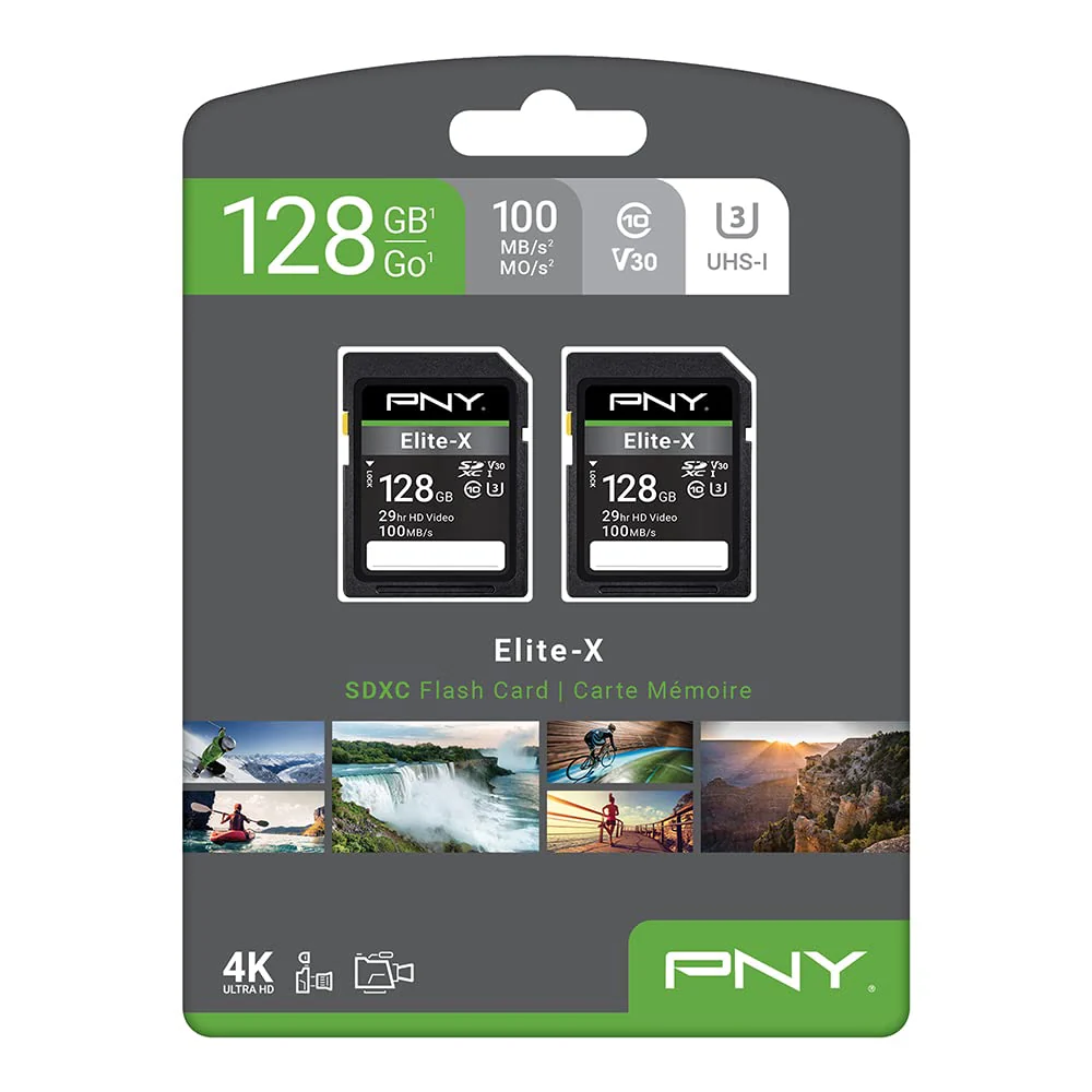 PNY 128GB Elite-X Class 10 U3 V30 SDXC Flash Memory Card 2-Pack - 100MB/s, Class 10, U3, V30, 4K UHD, Full HD, UHS-I, Full Size SD FLASH CARD - 2 PACK - Image 8