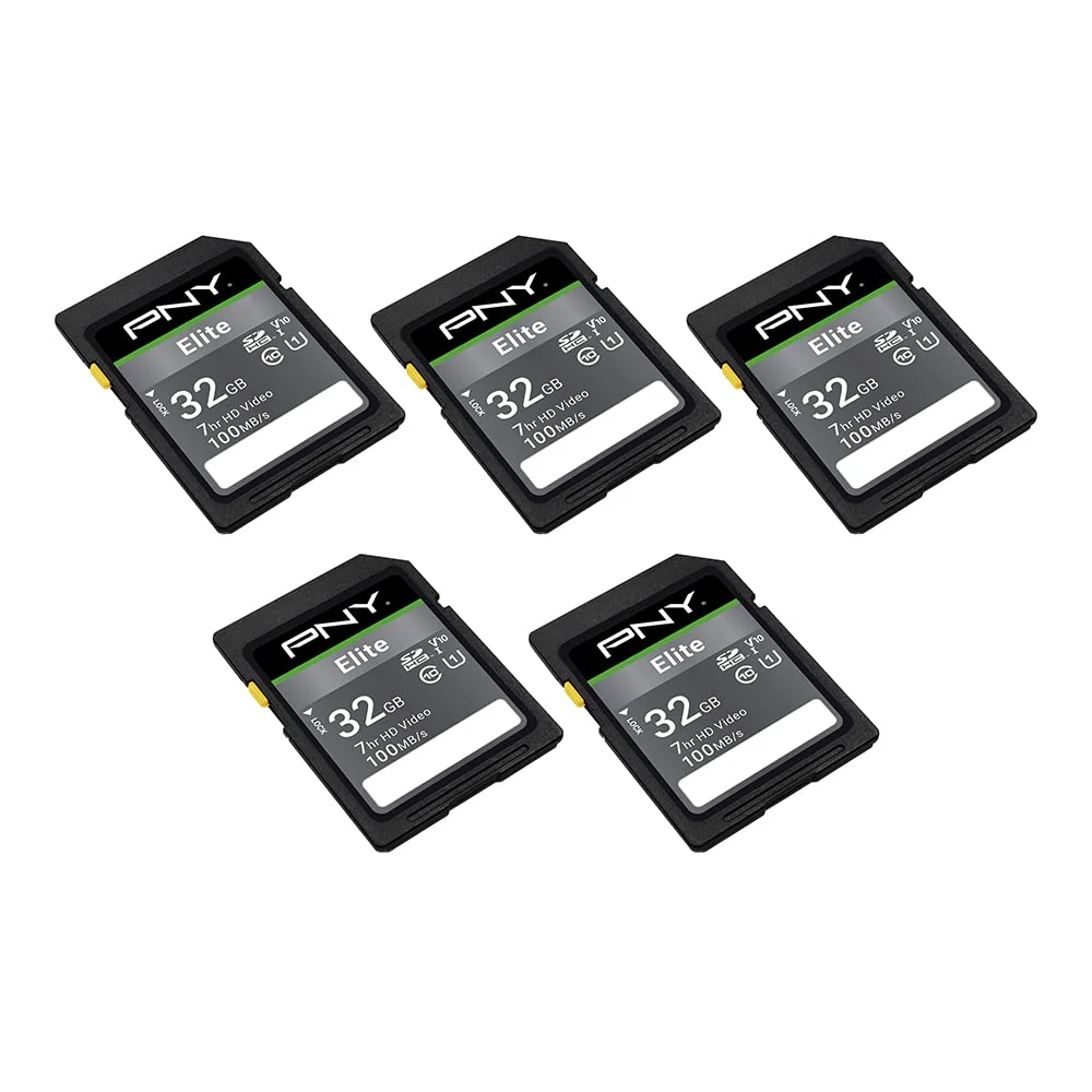 PNY 32GB Elite Class 10 U1 V10 SDHC Flash Memory Card 5-Pack - 100MB/s Read, Class 10, U1, V10, Full HD, UHS-I, Full Size SD - Image 2