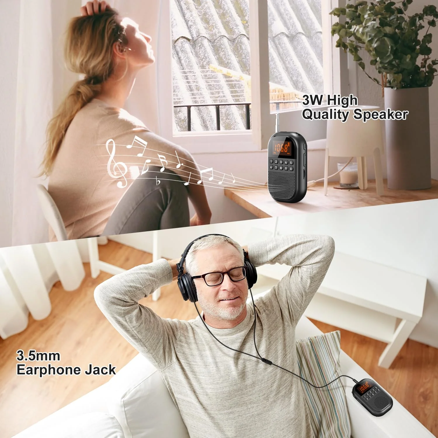 Pocket AM FM Radio:1100mAh Rechargeable Radio Supports Bluetooth, Mini FM AM Receiver with Large Speaker, Stereo Earphone, Sleep Timer, Easy to use for Jogging, Walking Black - Image 5