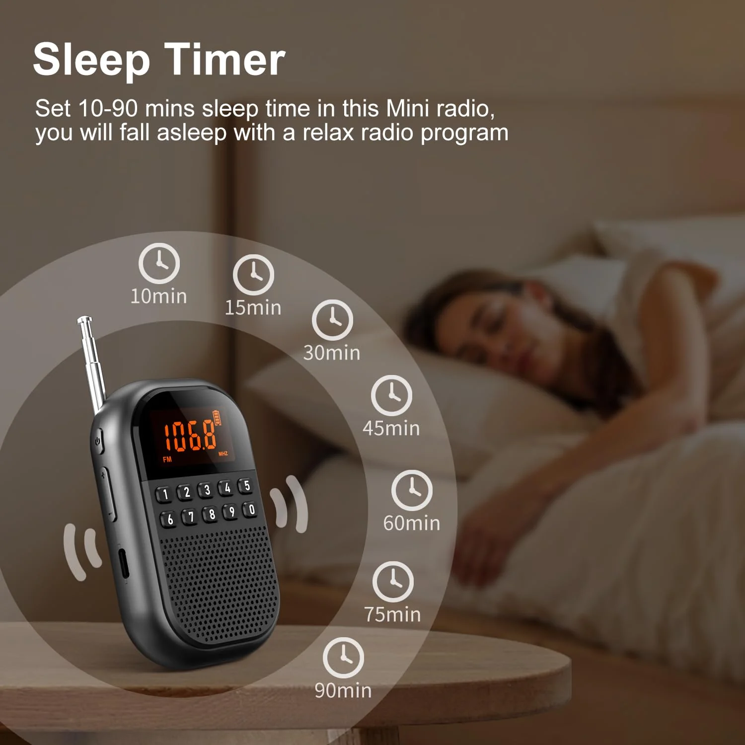Pocket AM FM Radio:1100mAh Rechargeable Radio Supports Bluetooth, Mini FM AM Receiver with Large Speaker, Stereo Earphone, Sleep Timer, Easy to use for Jogging, Walking Black - Image 6