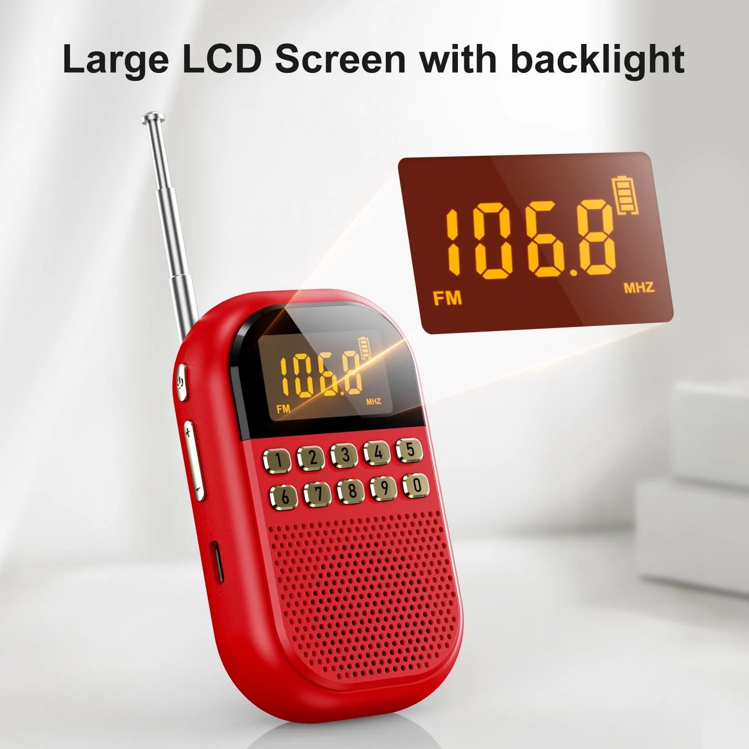 Pocket AM FM Radio:1100mAh Rechargeable Radio Supports Bluettoth, Mini FM AM Receiver with Large Speaker, Stereo Earphone, Sleep Timer, Easy to use for Jogging, Walking Red - Image 7
