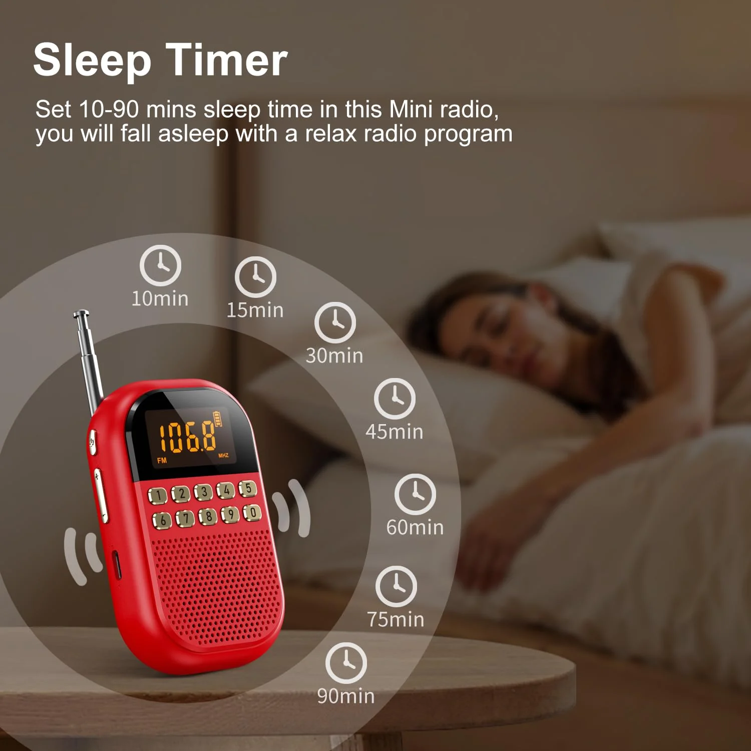 Pocket AM FM Radio:1100mAh Rechargeable Radio Supports Bluettoth, Mini FM AM Receiver with Large Speaker, Stereo Earphone, Sleep Timer, Easy to use for Jogging, Walking Red - Image 8