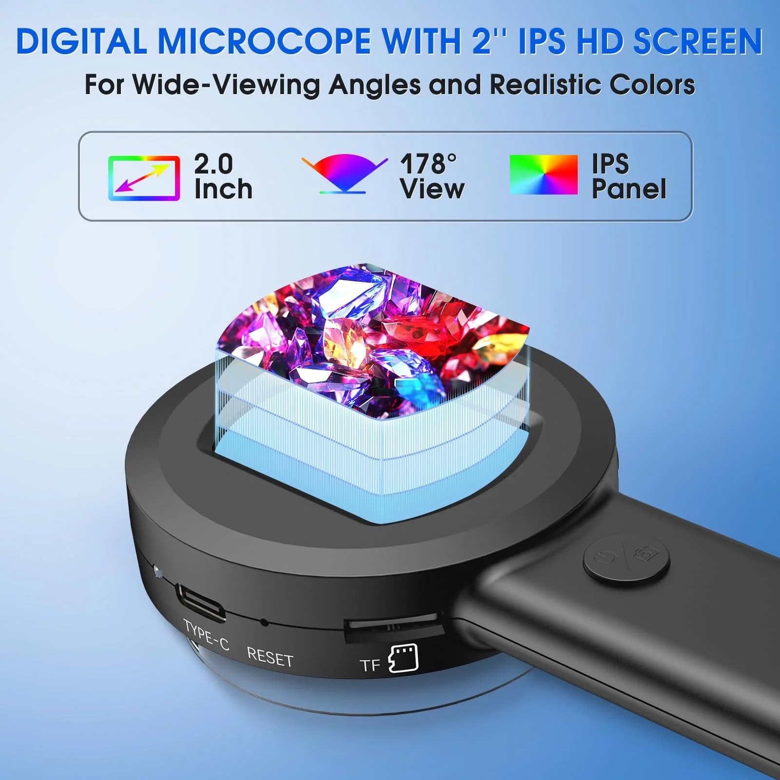 Pocket Digital Microscope for Adults Kids: 100X Handheld Magnifying Glass with Light, USB Coin Magnifier for Collector, Portable Jewelers Loupe with 2" Screen, Mini Scope for Trichome Black - Image 2