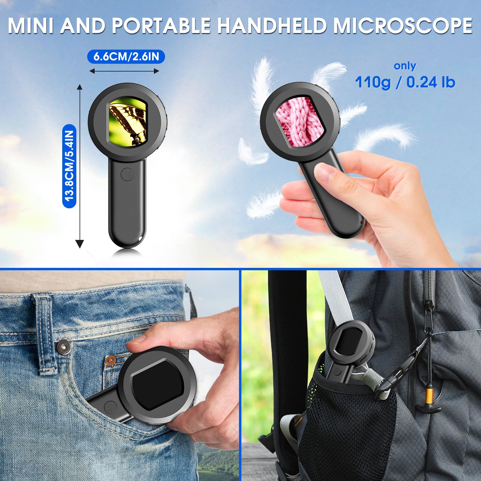 Pocket Digital Microscope for Adults Kids: 100X Handheld Magnifying Glass with Light, USB Coin Magnifier for Collector, Portable Jewelers Loupe with 2" Screen, Mini Scope for Trichome Black - Image 7