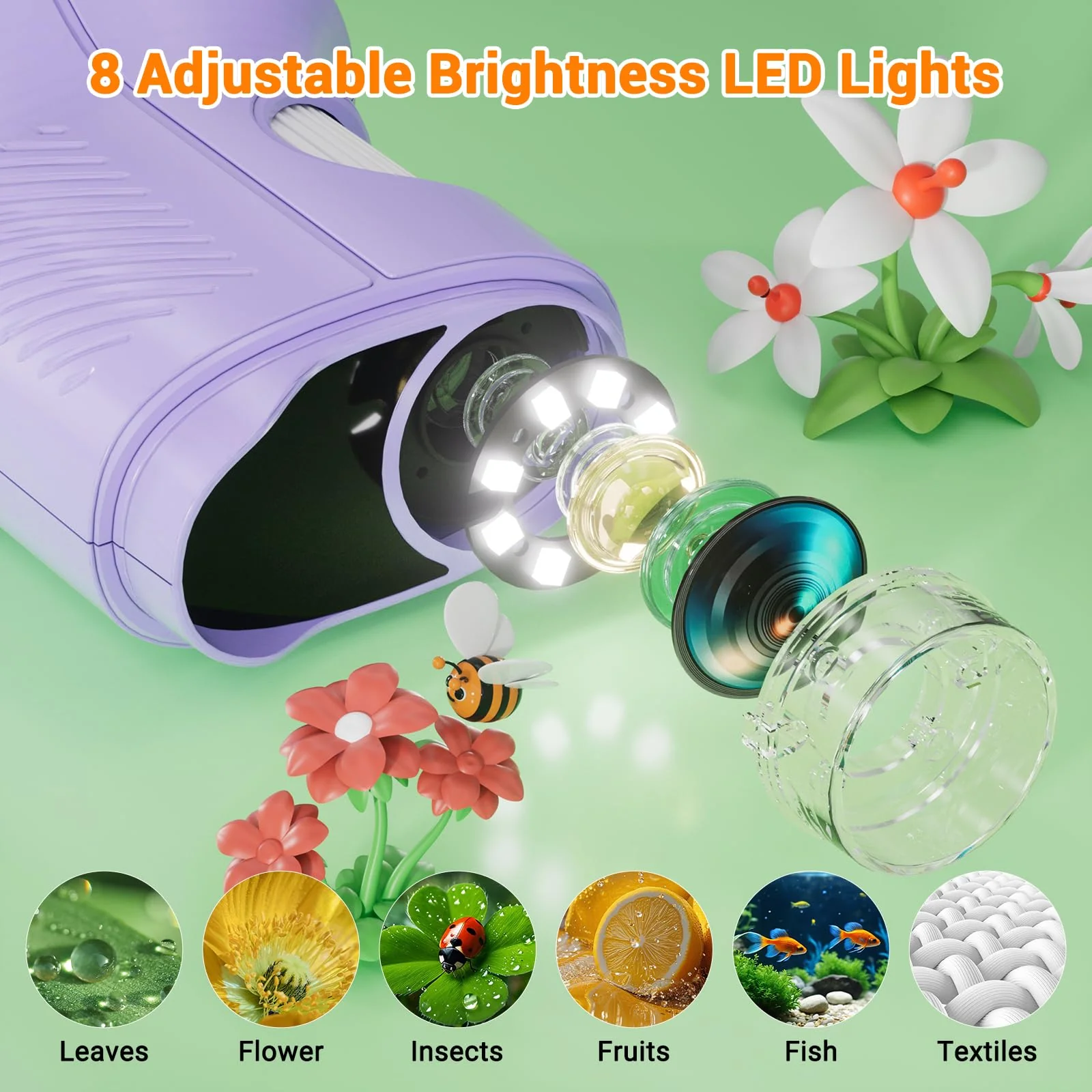 Pocket Kids Microscope, 1000X Handheld Microscope for Kids w/2.4'' Screen, Photo Video Mini Portable Microscopes Science Edu Digiscope, Christmas Birthday Gifts Ideas for Kids Ages 3-12 (Purple) Purple - Image 4